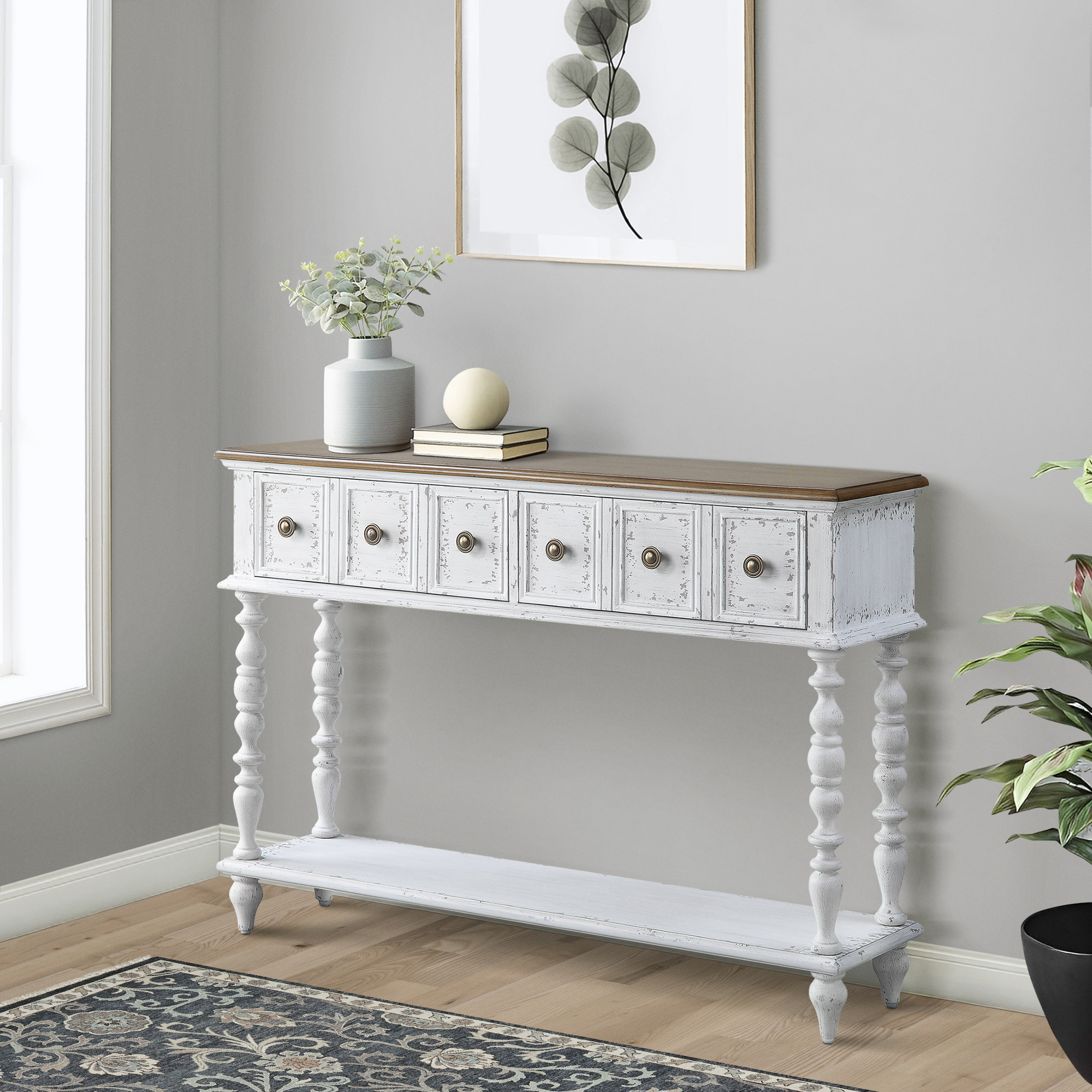 Dark Charcoal and Antique White Console Table