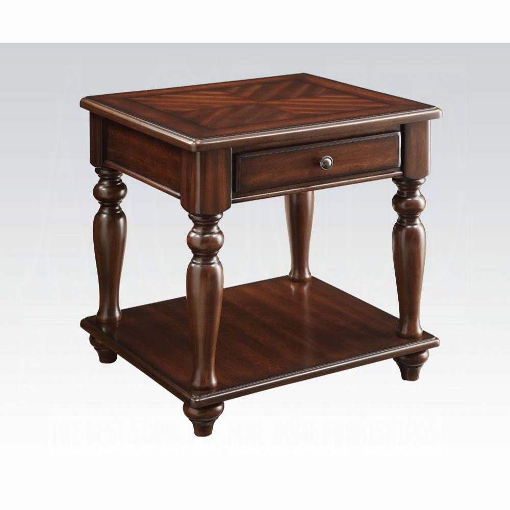 Walnut 1-Drawer End Table with Shelf