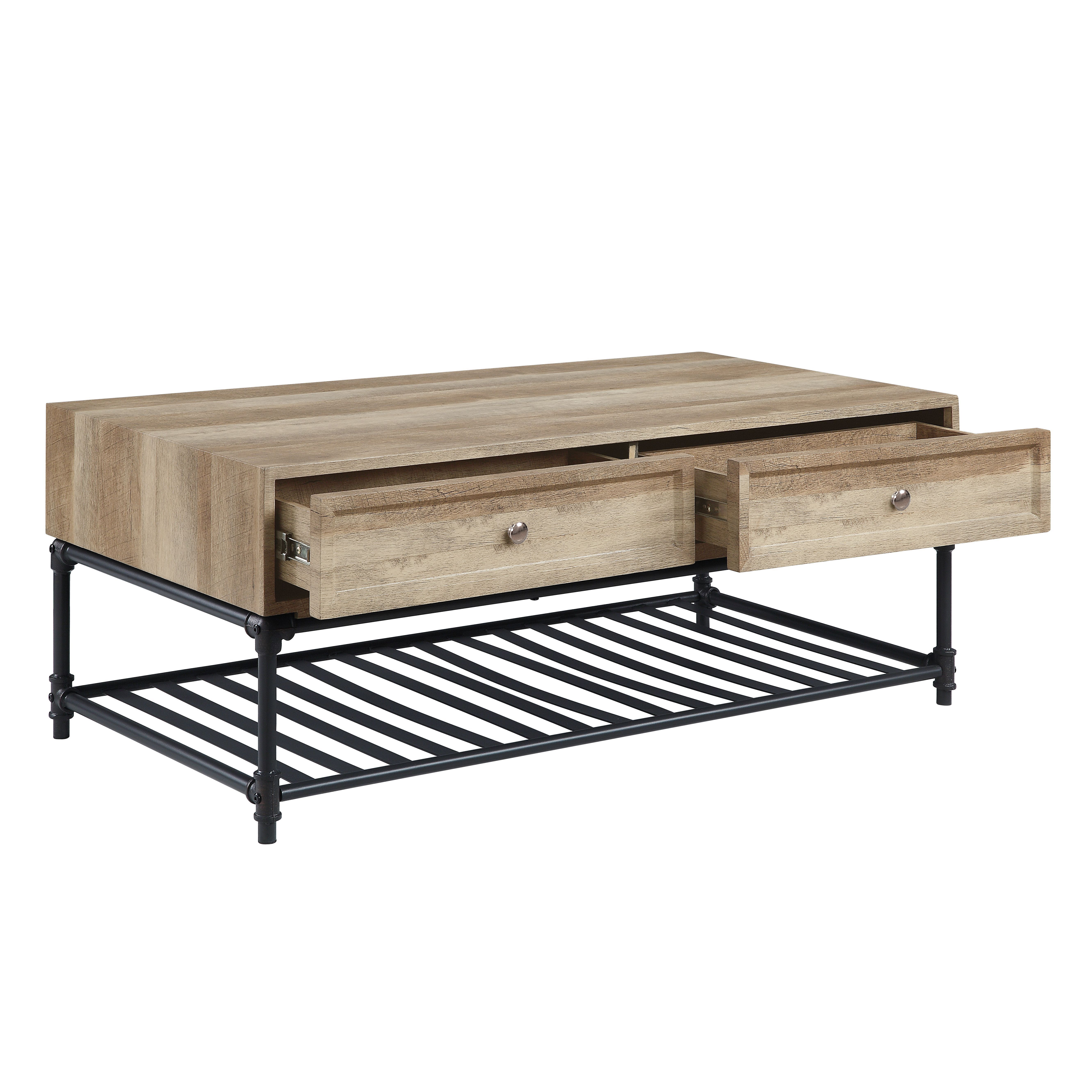 Oak and Sandy Black Coffee Table with Bottom Shelf