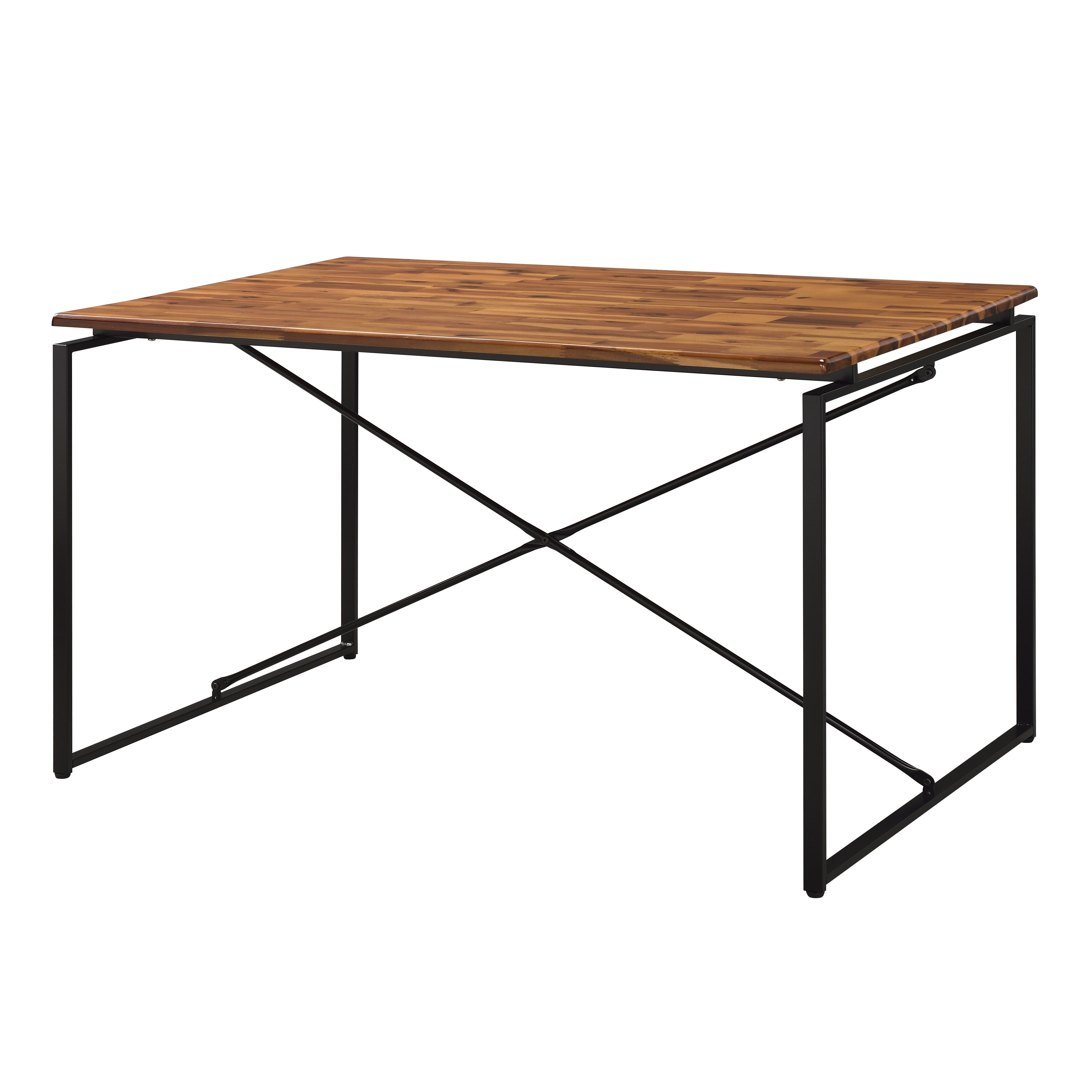 Oak and Black Dining Table with Metal Sled Base