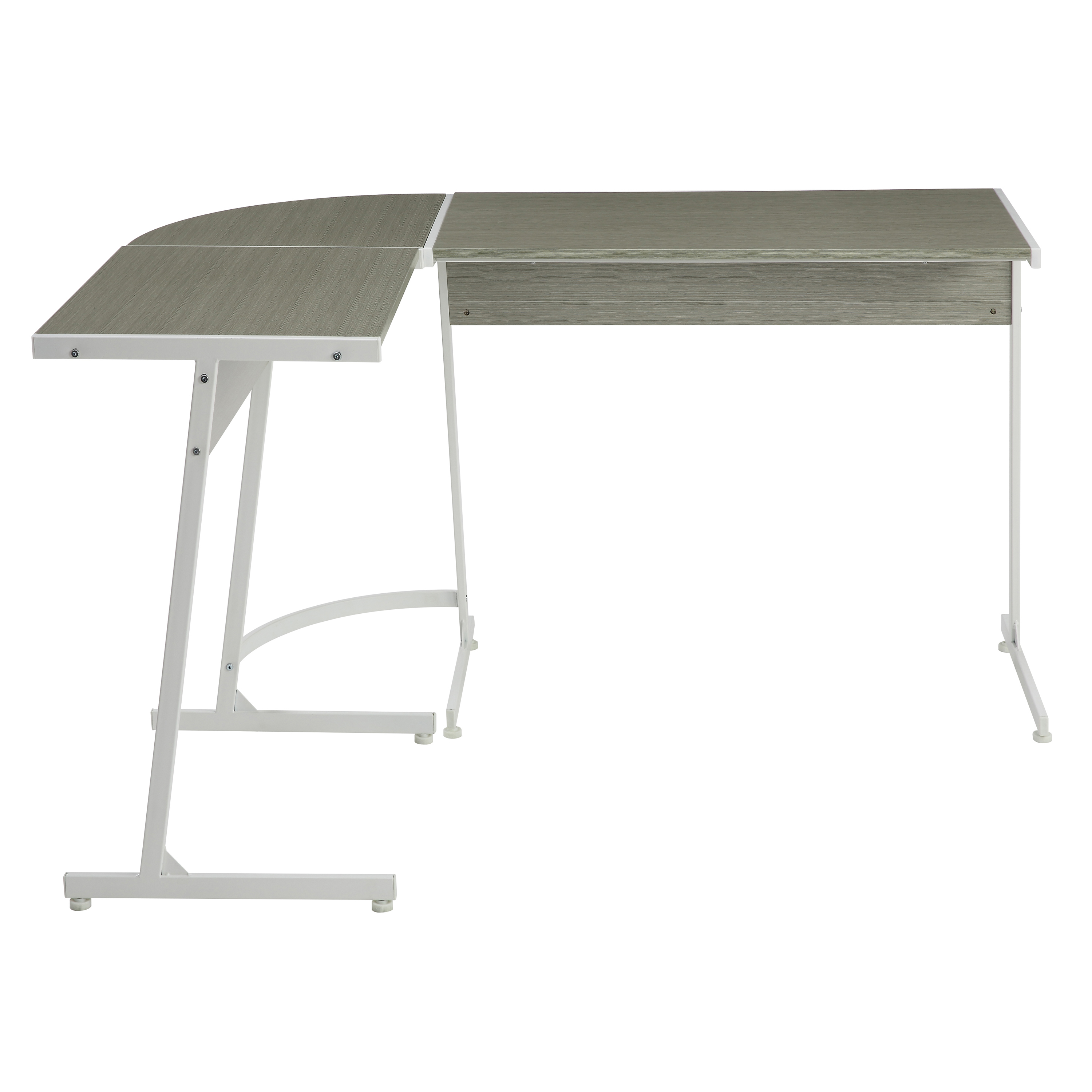 Grey and White L-shape Computer Desk