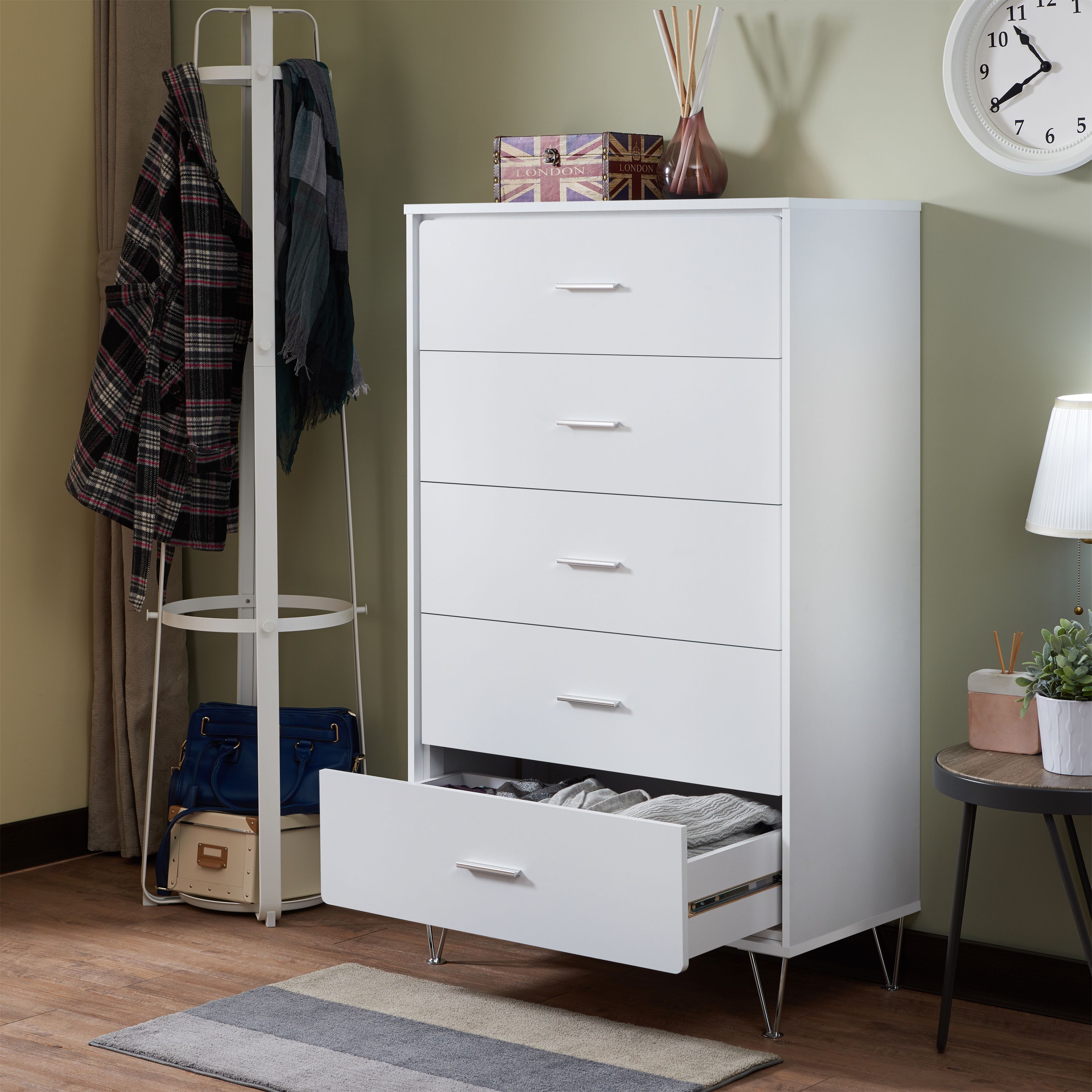 White 5-Drawer Chest with Single Handles