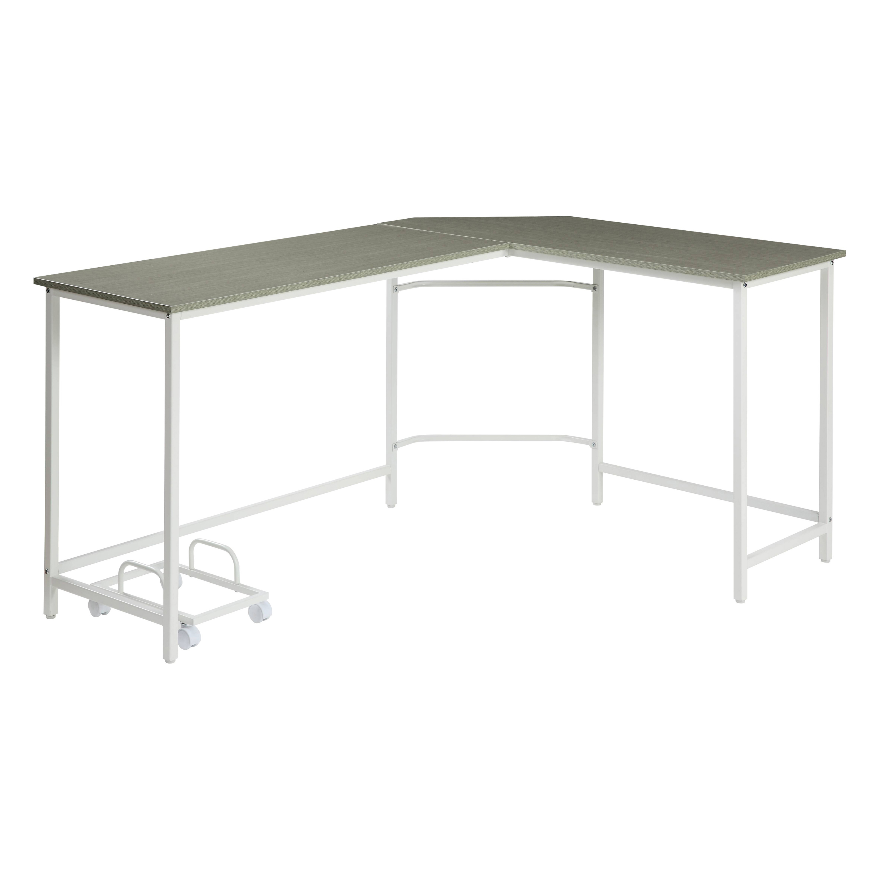 Grey and White L-shape Computer Desk