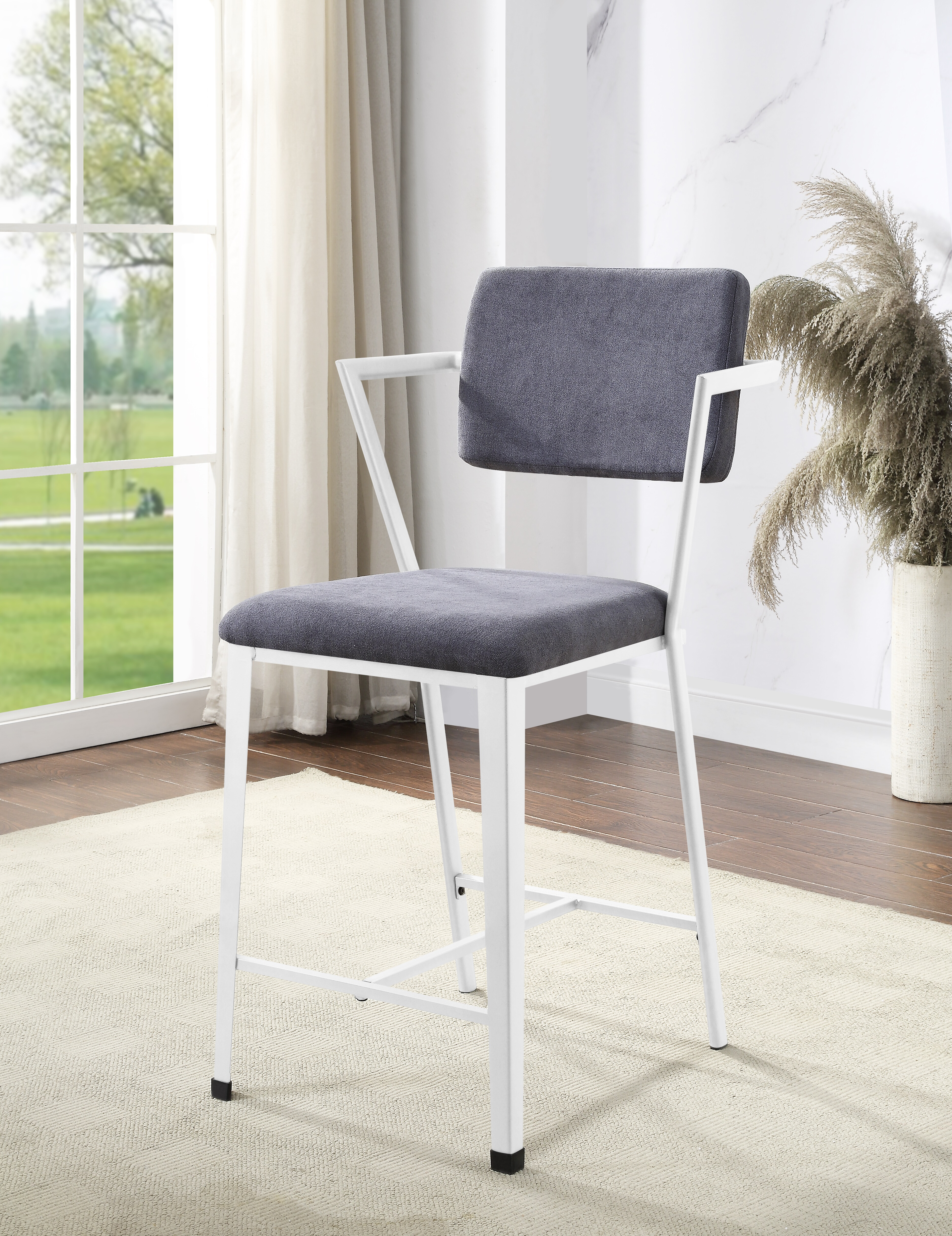 Grey and White Padded Counter Height Chair (Set of 2)