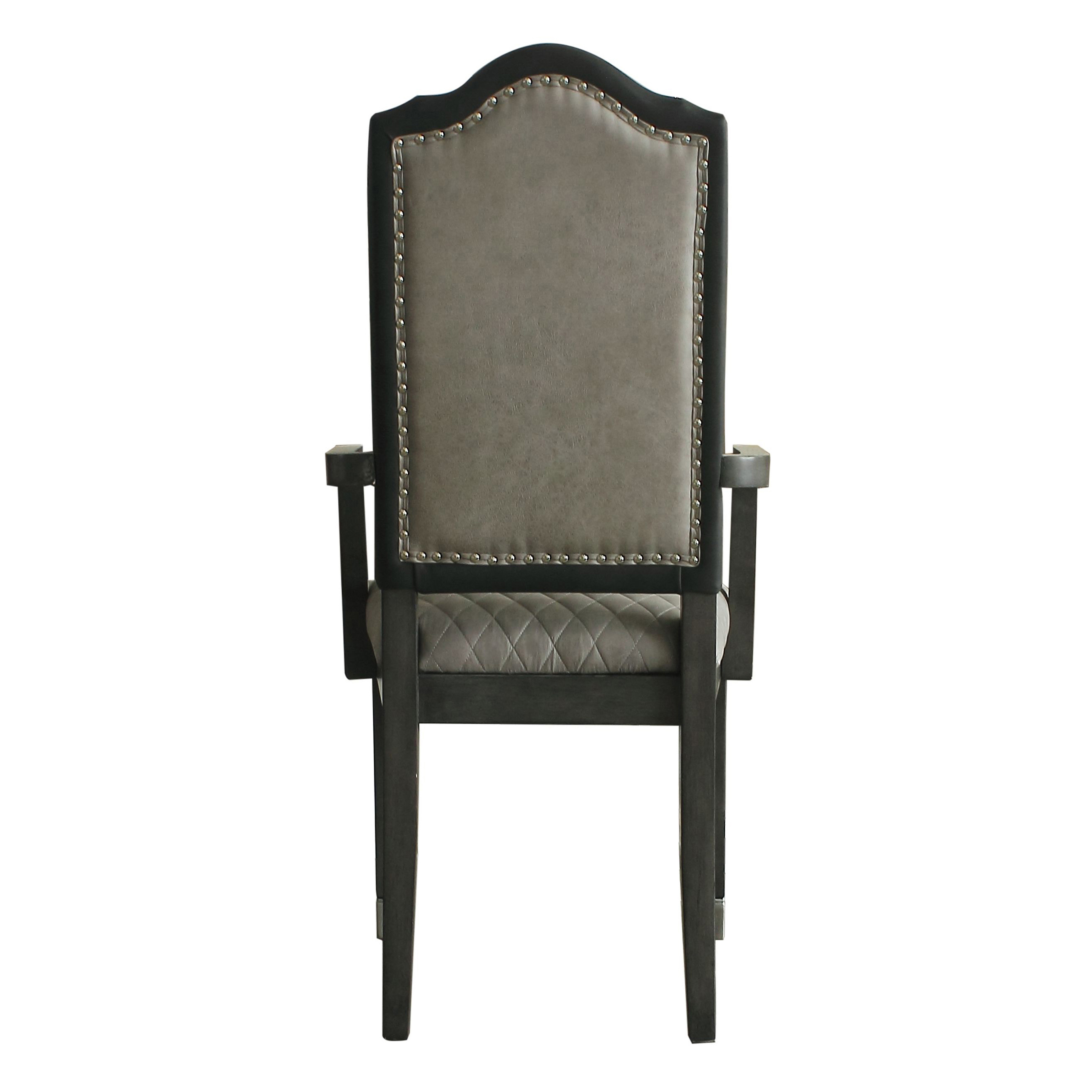 Two Tone Grey and Charcoal Upholstered Back Arm Chairs (Set of 2)