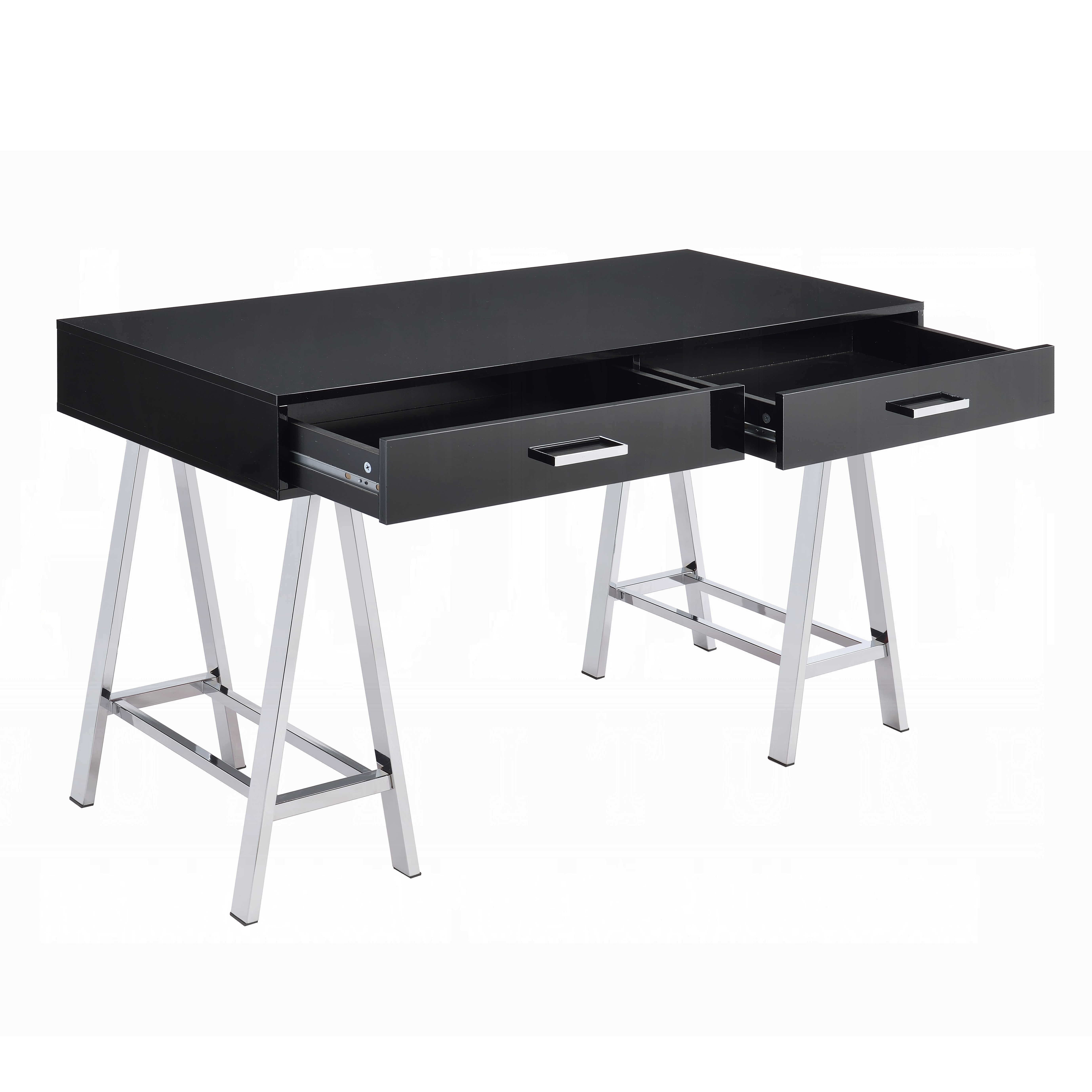 Black High Gloss and Chrome 2-Drawer Writing Desk