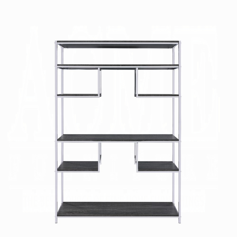 Rustic Grey Oak and Chrome 8-Shelf Bookshelf