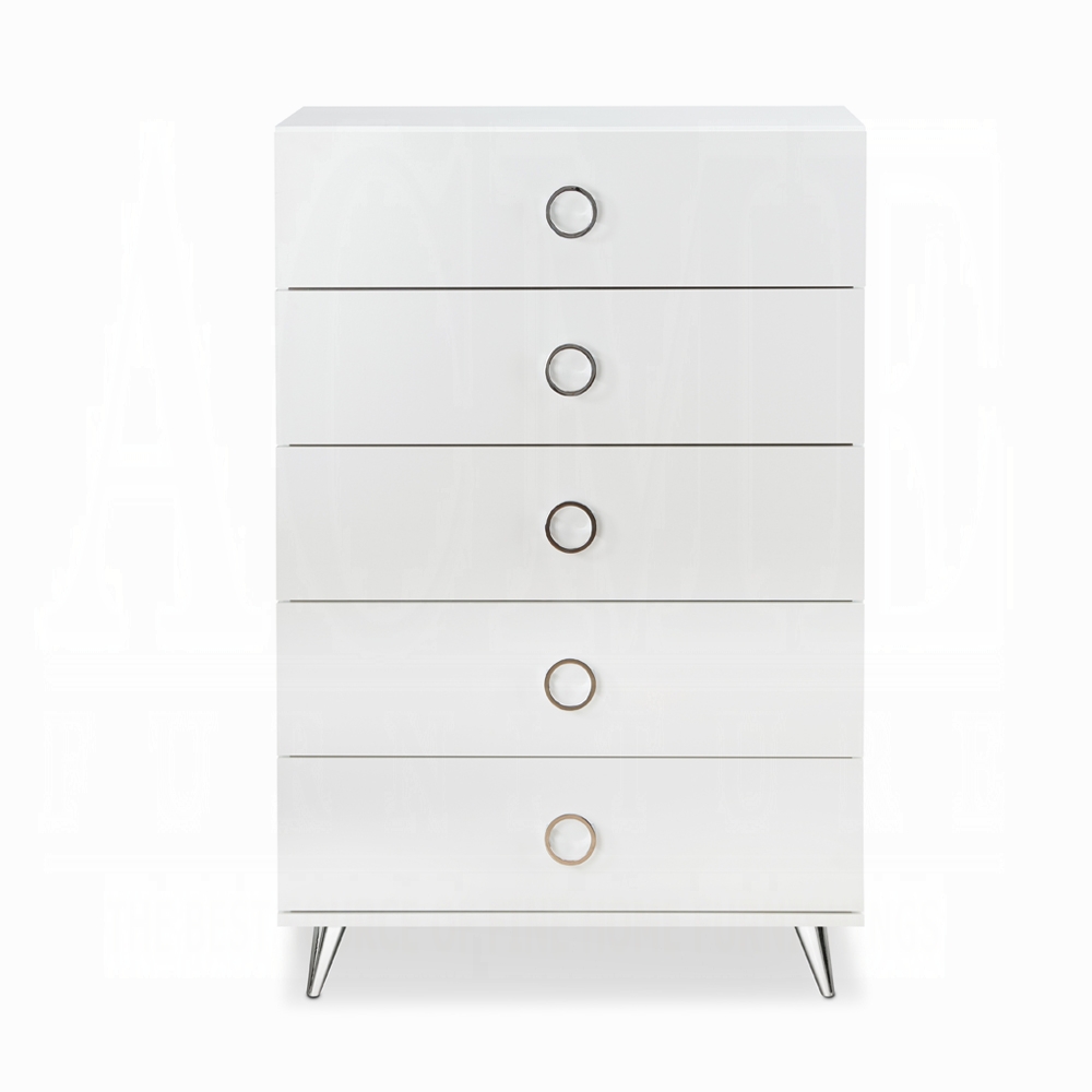 White 5-Drawer Chest with Ring Pull Handles