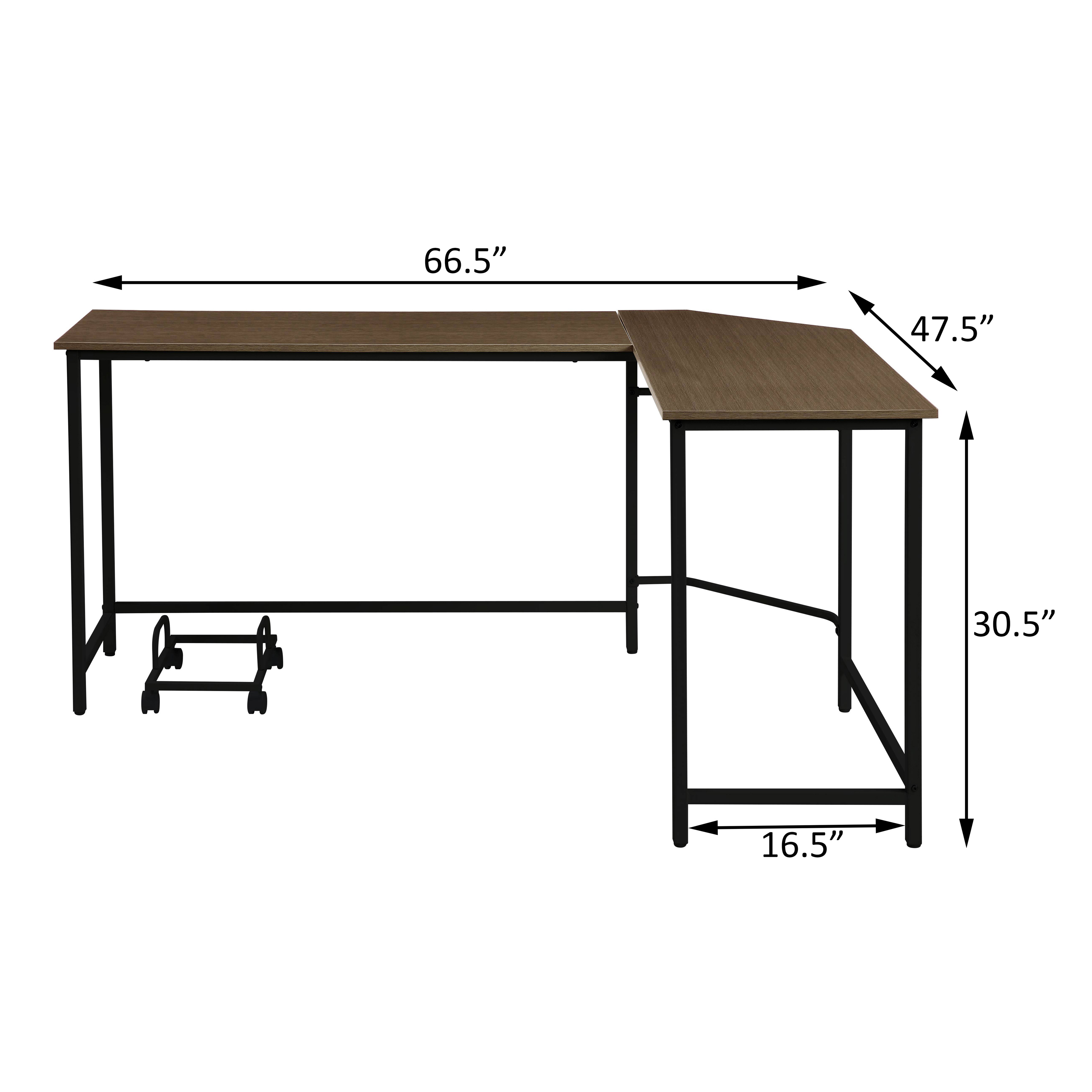 Oak and Black L-shape Computer Desk