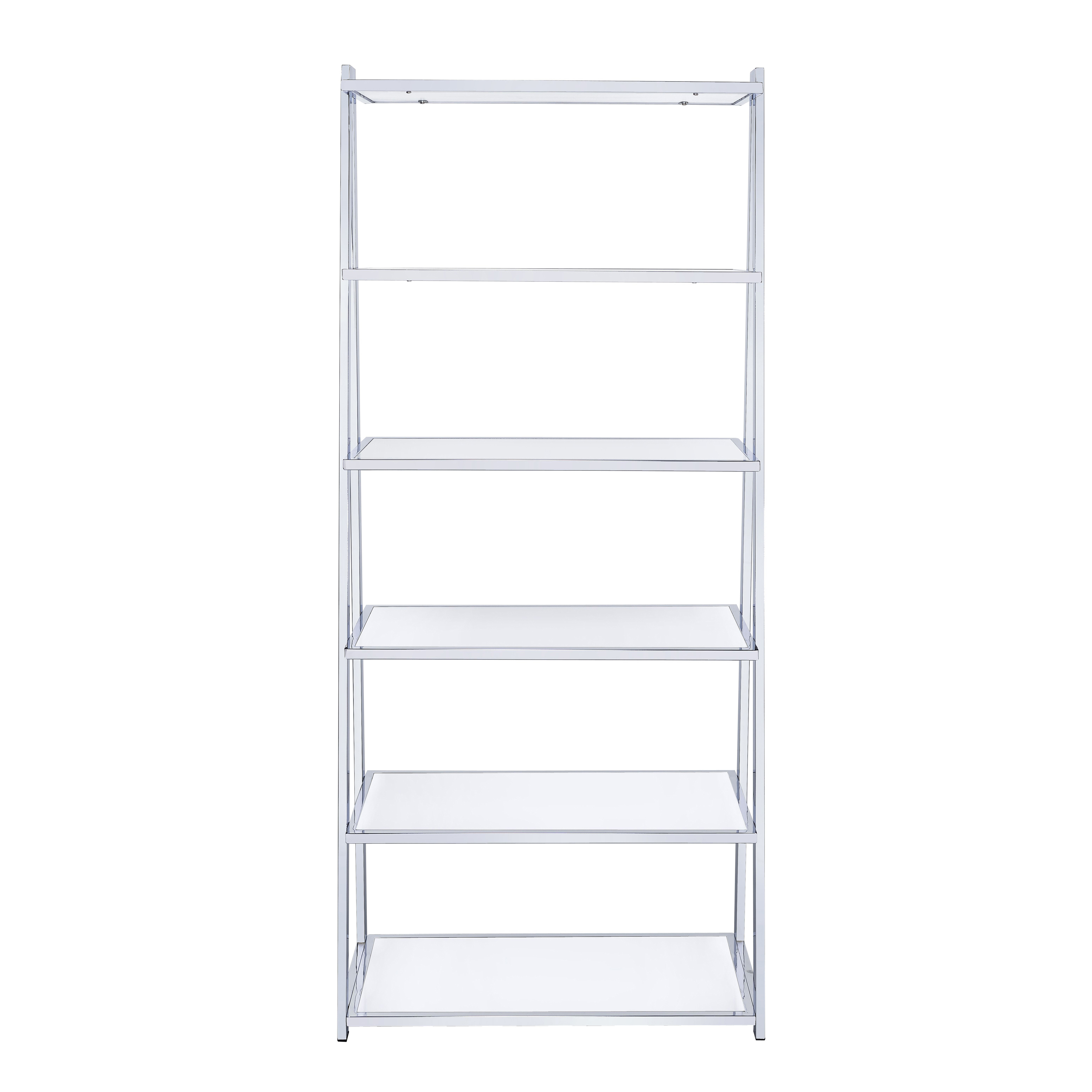 White and Chrome Bookshelf with 6 Shelves