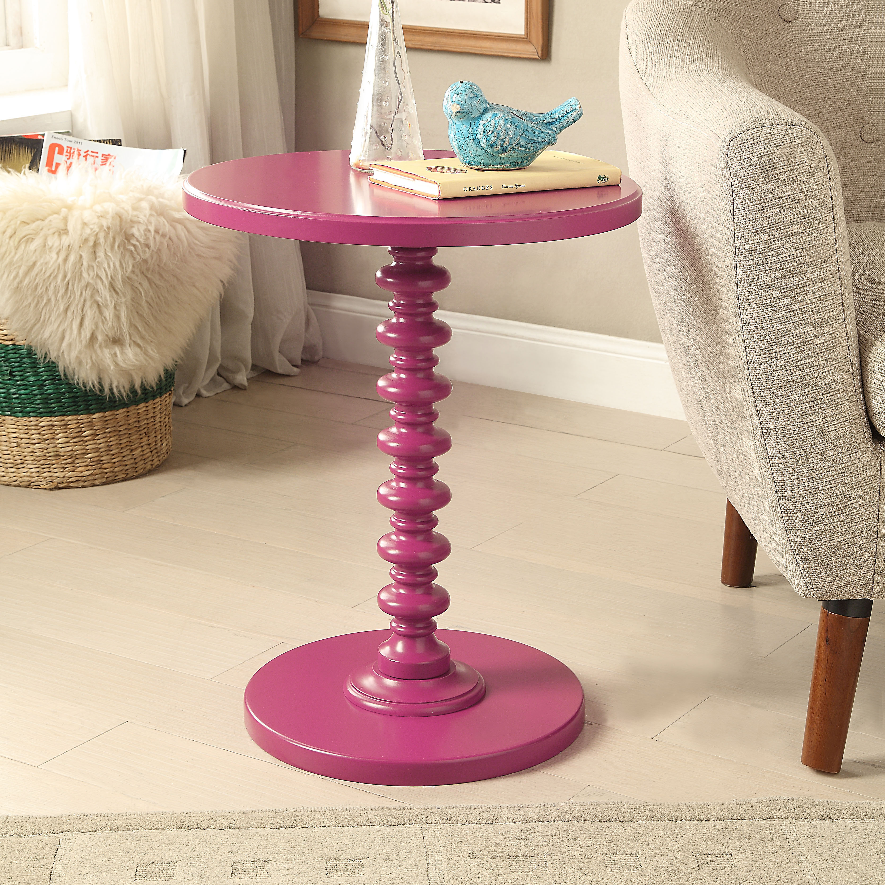 Purple Accent Table with Pedestal Base