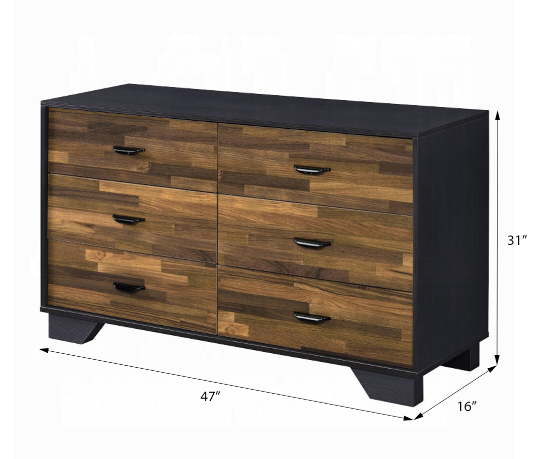 Walnut and Black 6-Drawer Dresser