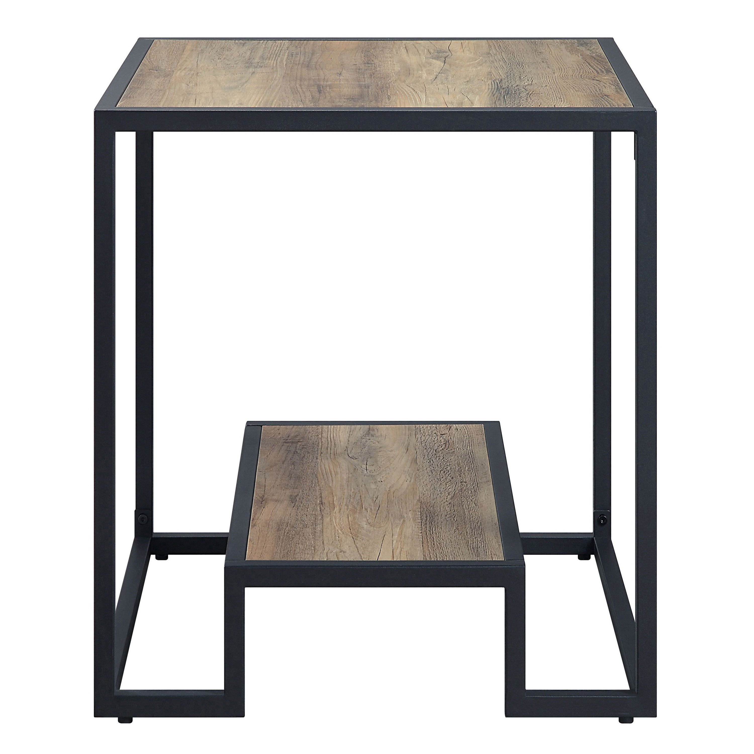 Rustic Oak and Black End Table with Open Shelf