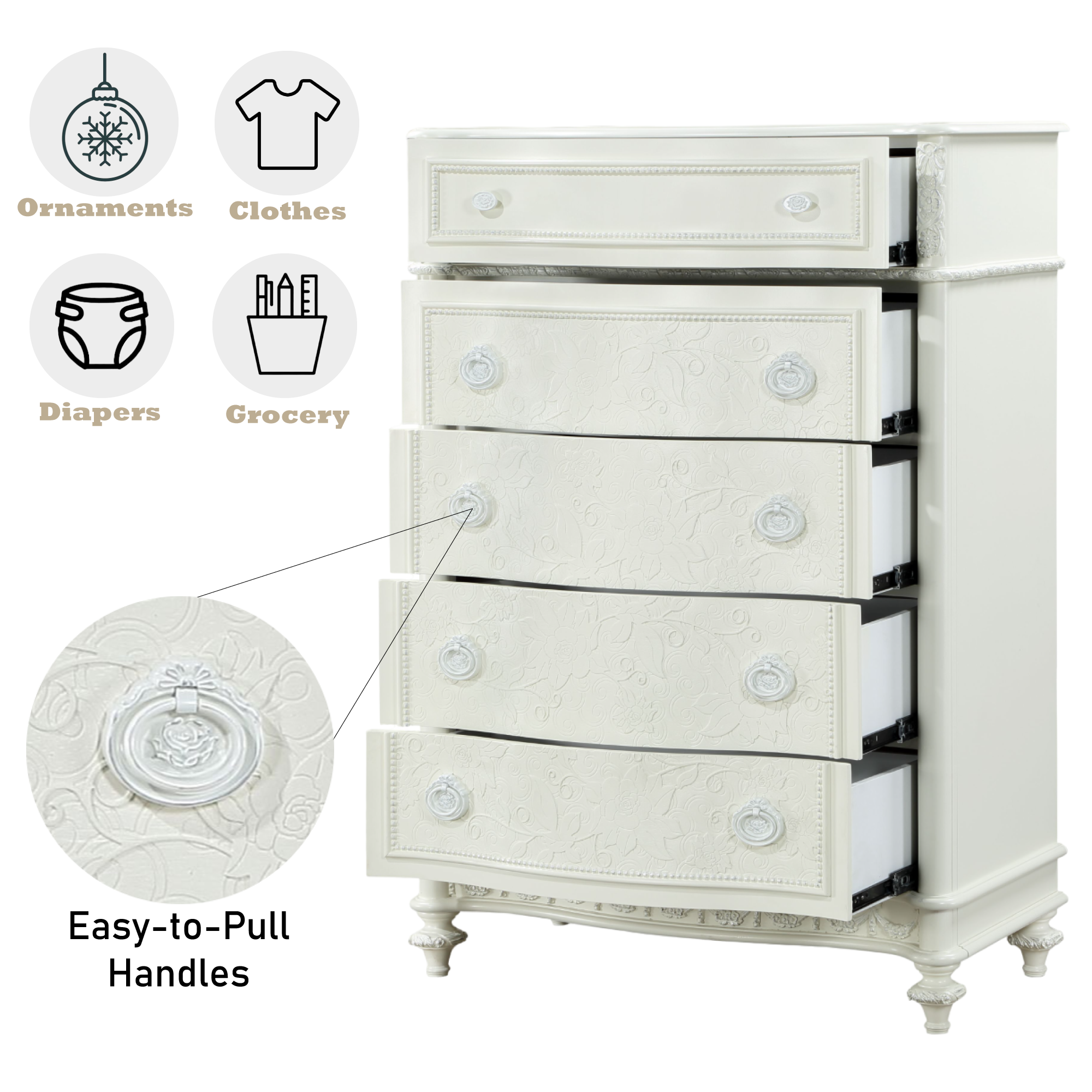 Ivory 5-Drawer Chest