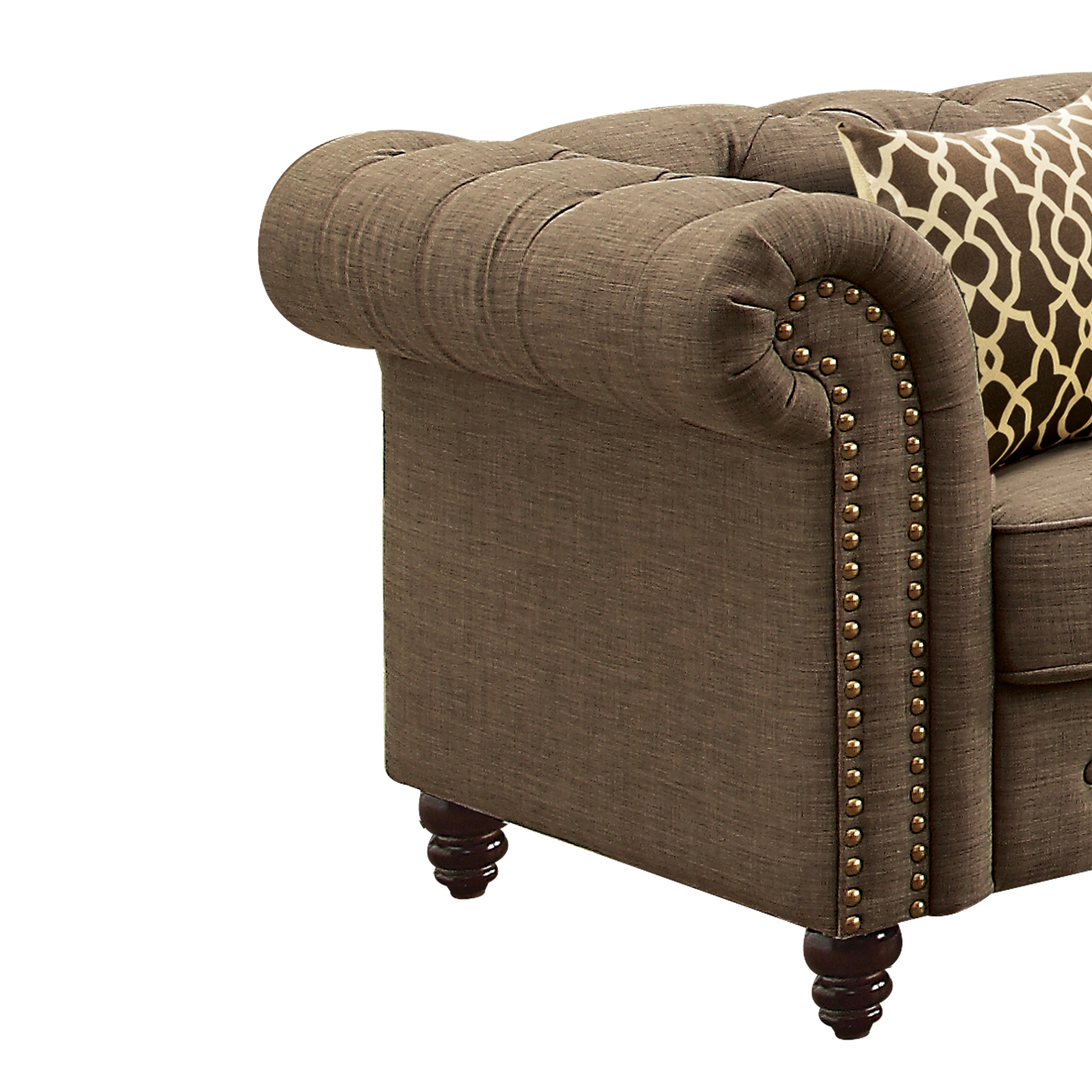 Brown Tufted Accent Chair with Pillow