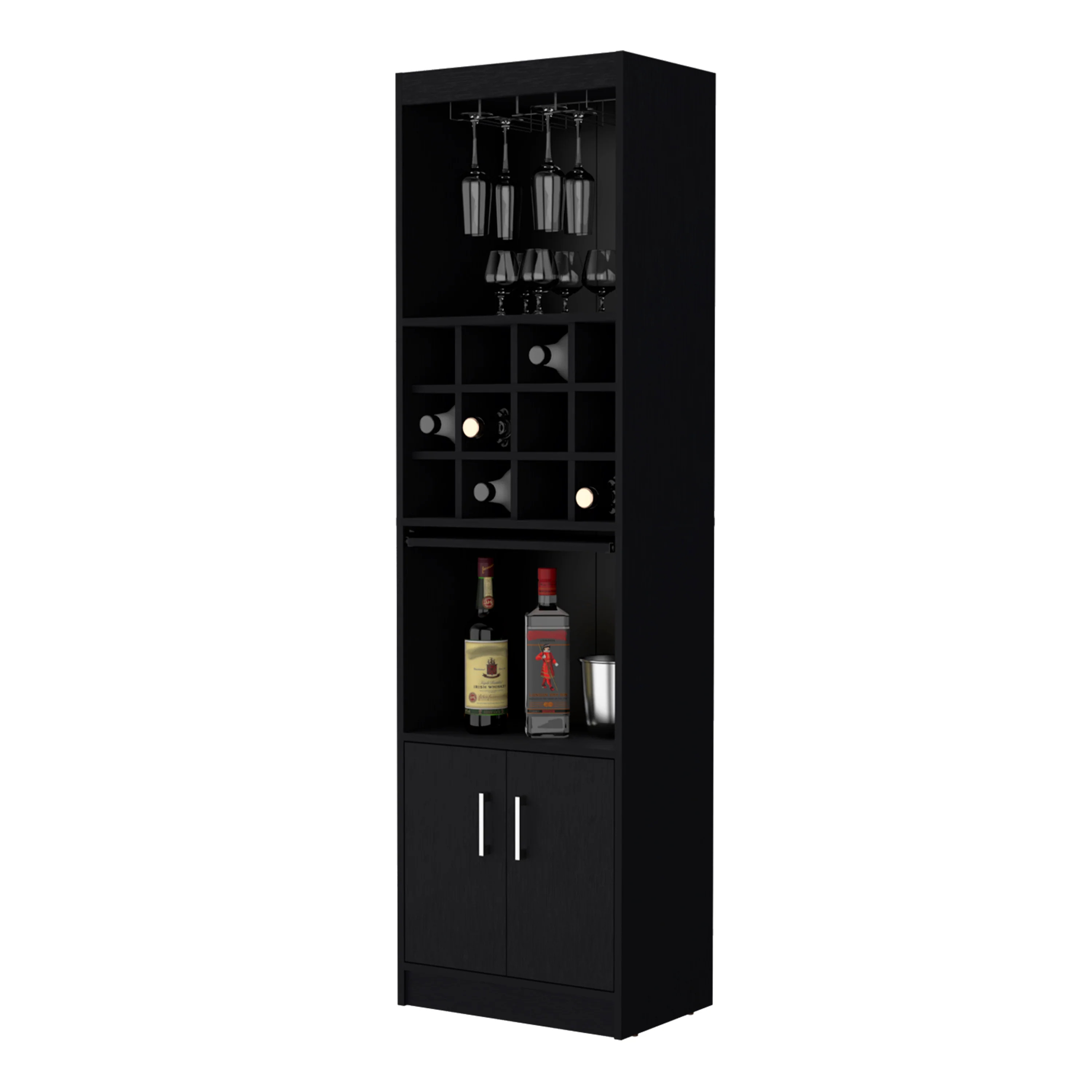 Black Bar Cabinet with Wine Storage