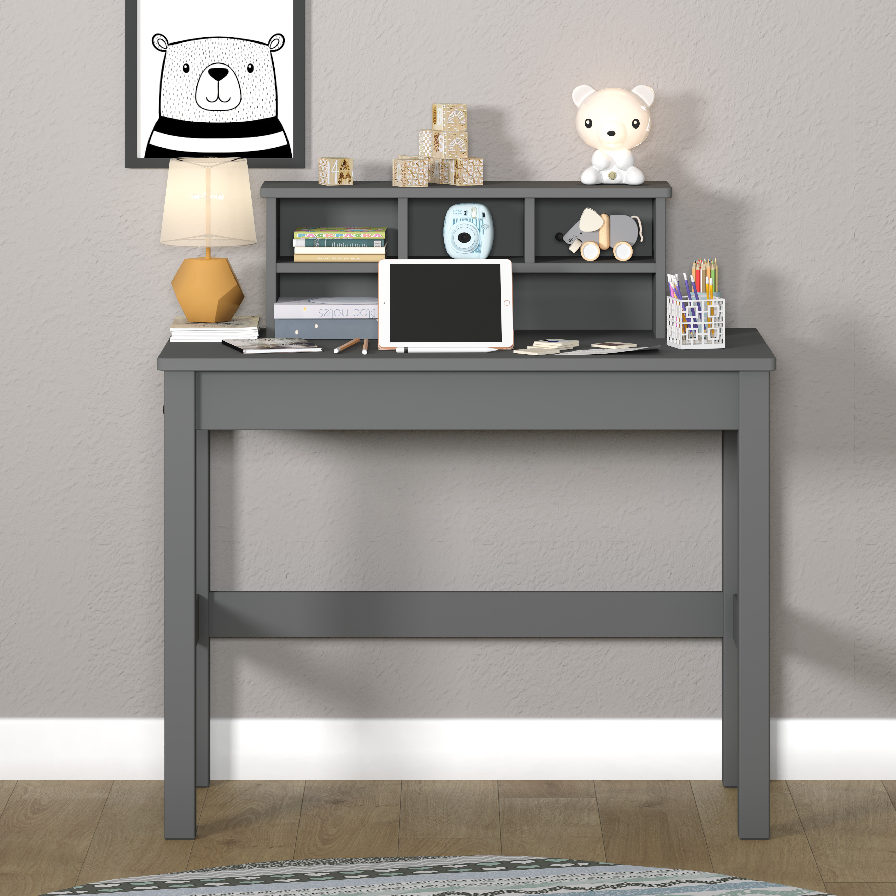 Grey Writing Desk with Hutch