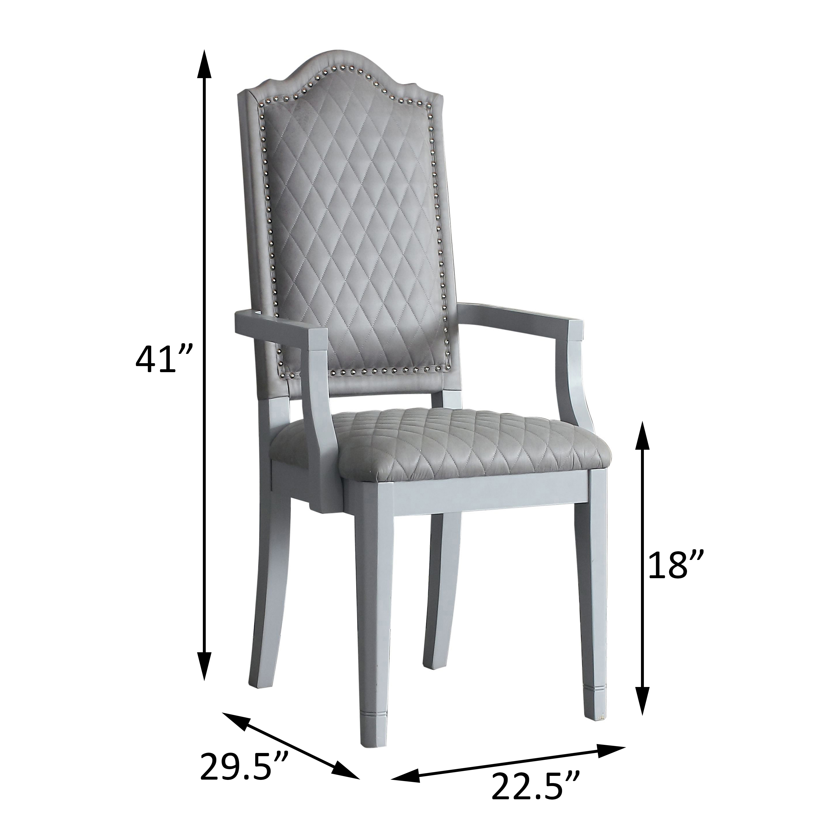 Two Tone Grey and Pearl Grey Upholstered Back Arm Chairs (Set of 2)