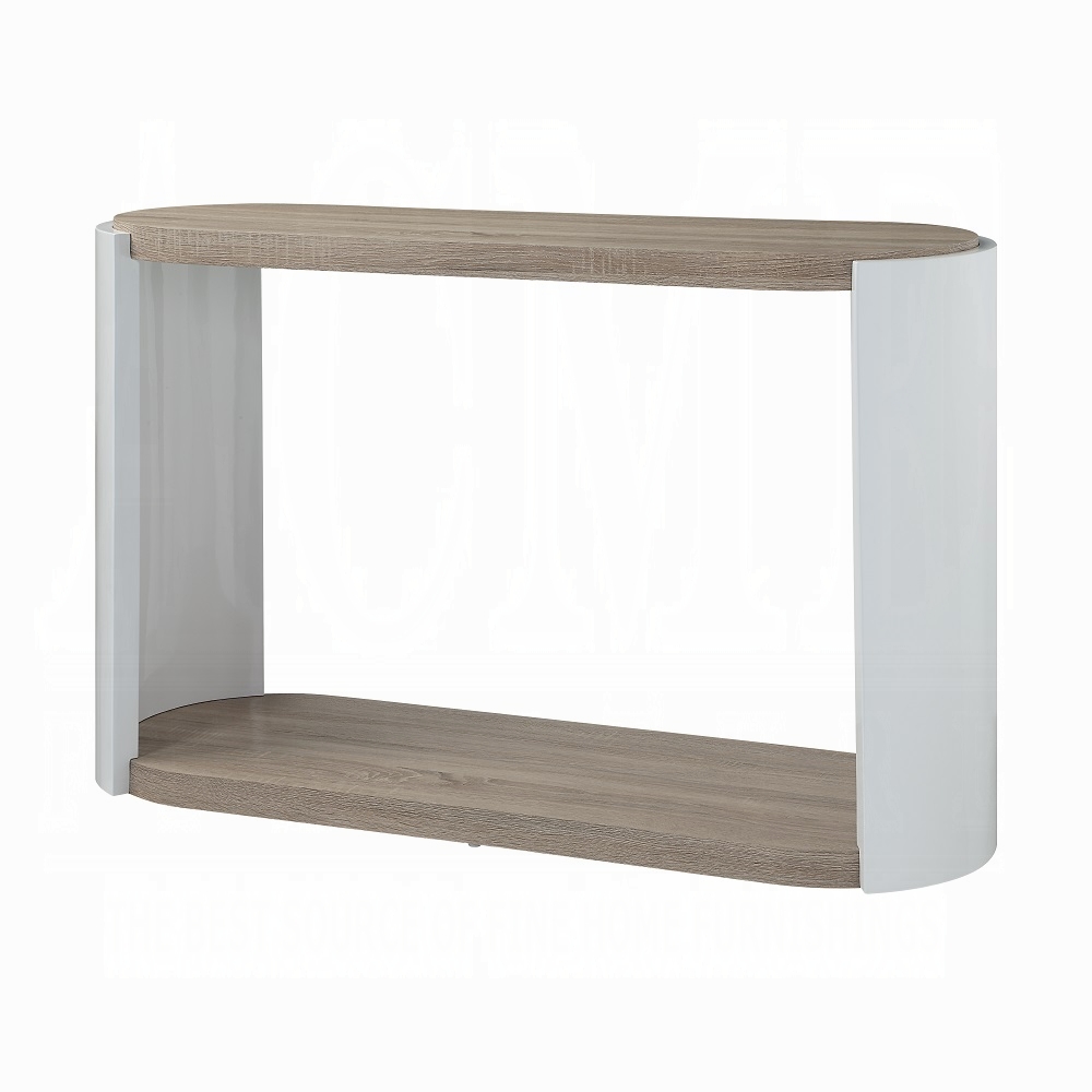 Oak and White High Gloss Sofa Table with Bottom Shelf