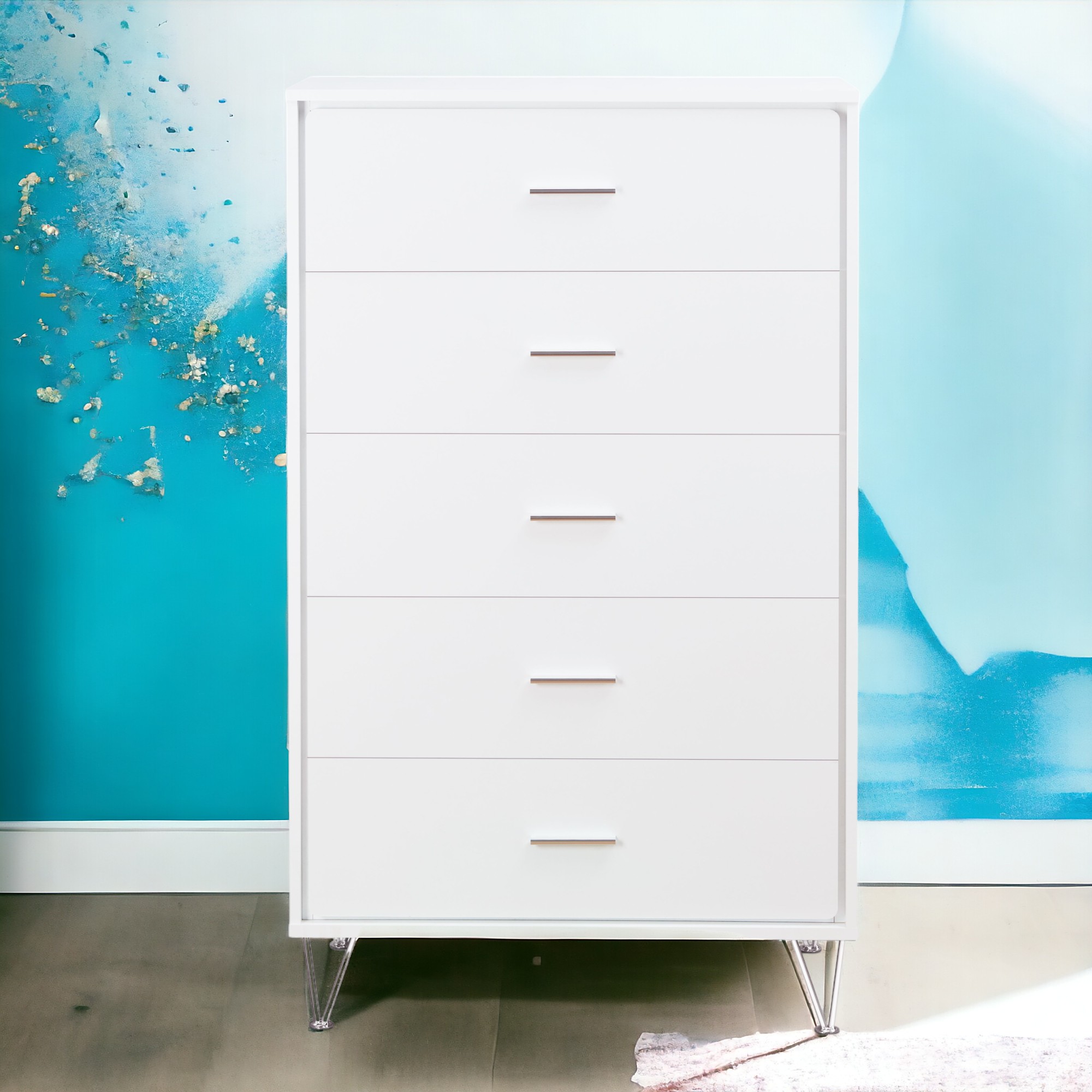 White 5-Drawer Chest with Single Handles