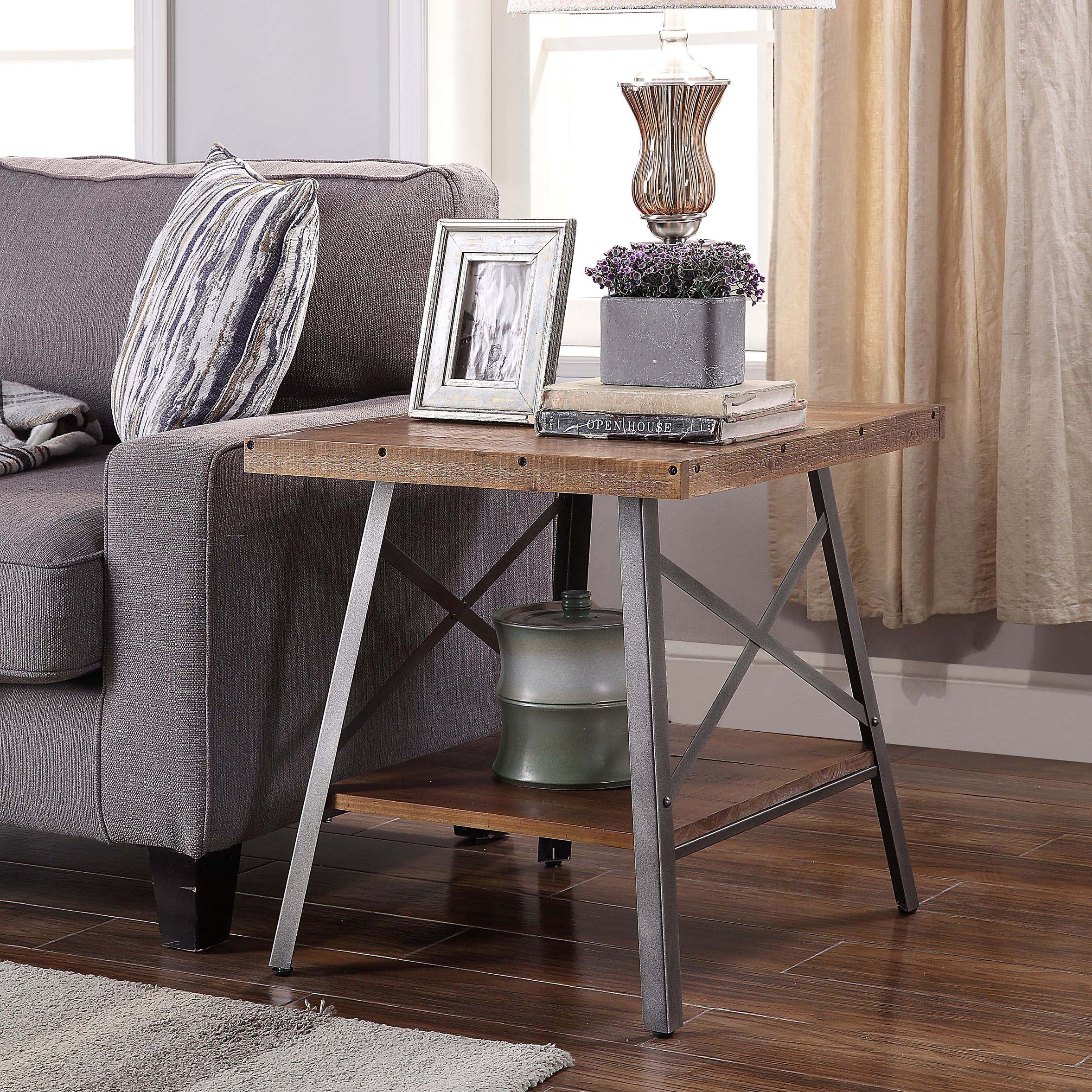 Weathered Oak and Sandy Black End Table with Shelf (Set of 2)