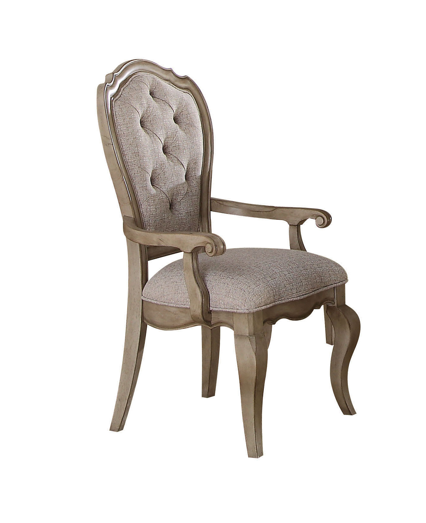 Fauteuil beige et taupe antique avec boutons rembourrés (Set de 2)