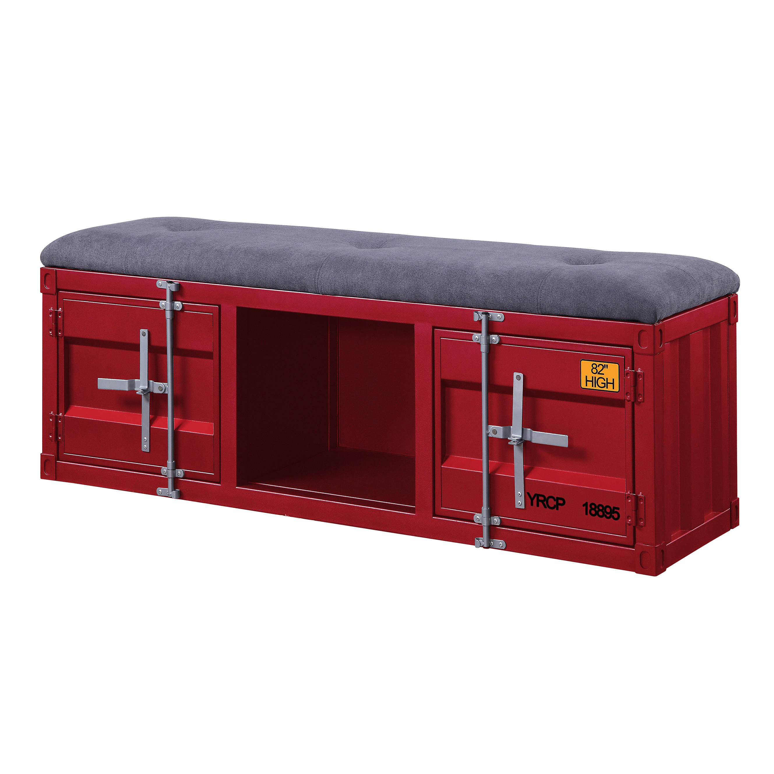 Grey and Red Storage Bench