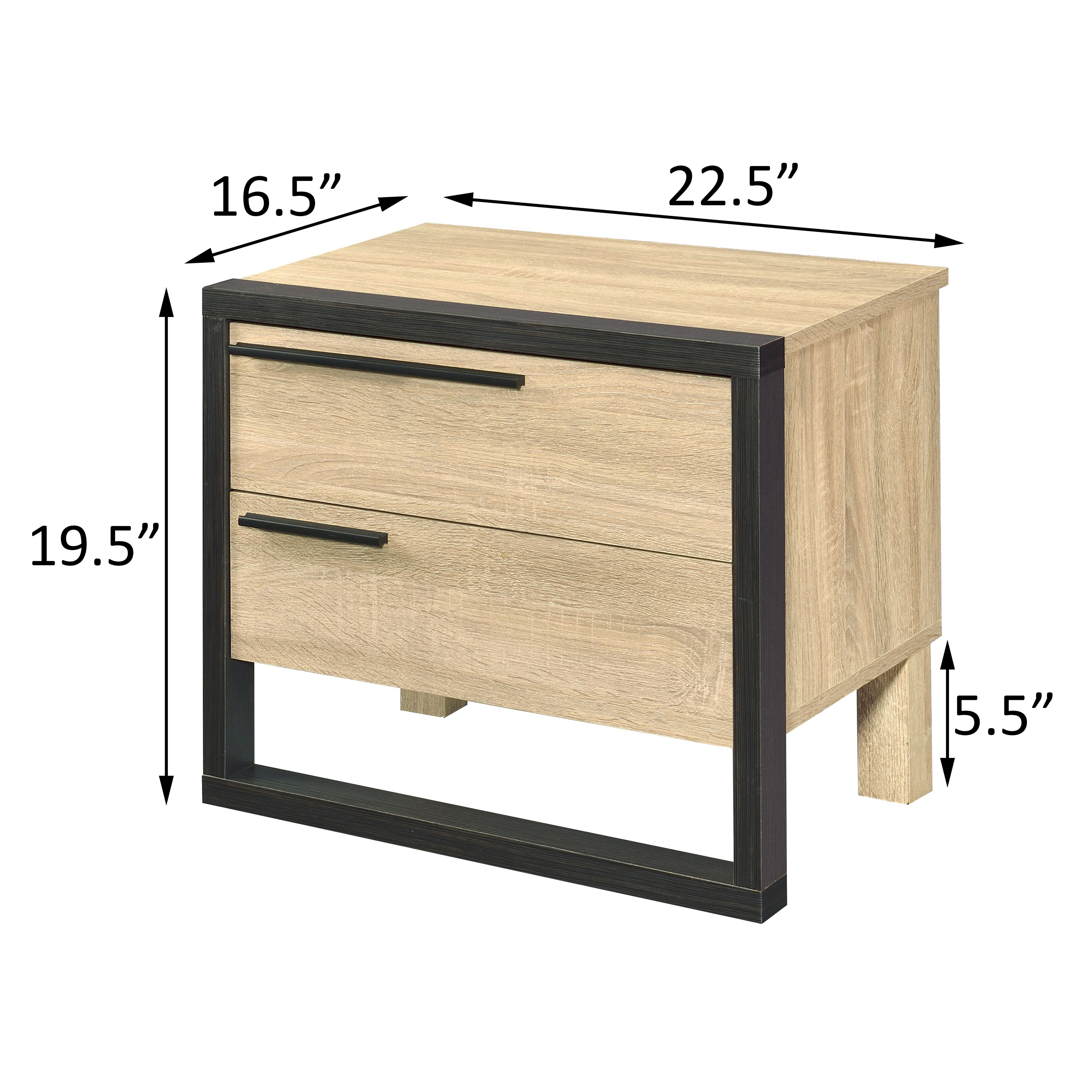 Oak and Black 2-drawer Nightstand