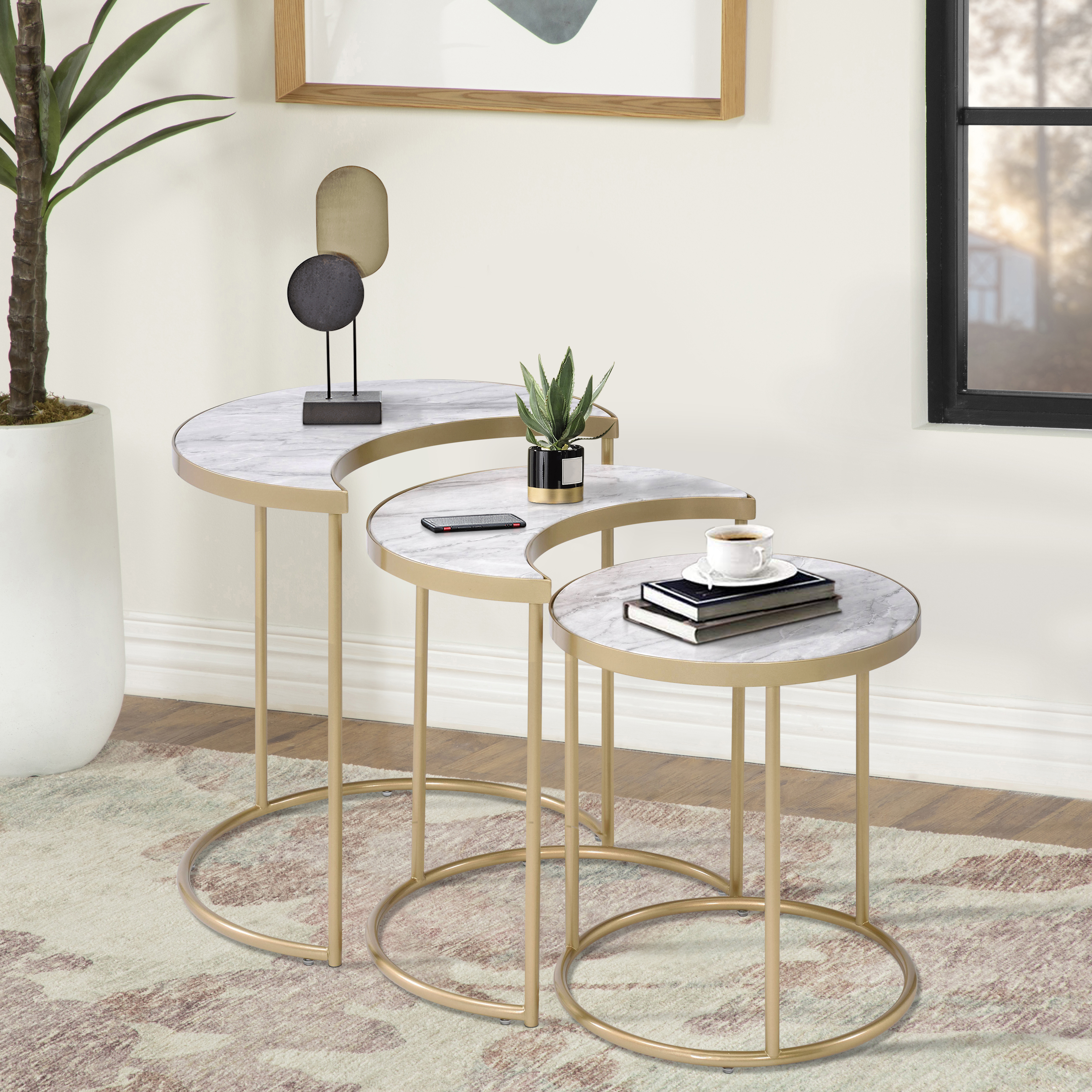 White and Gold 3-piece Nesting Tables