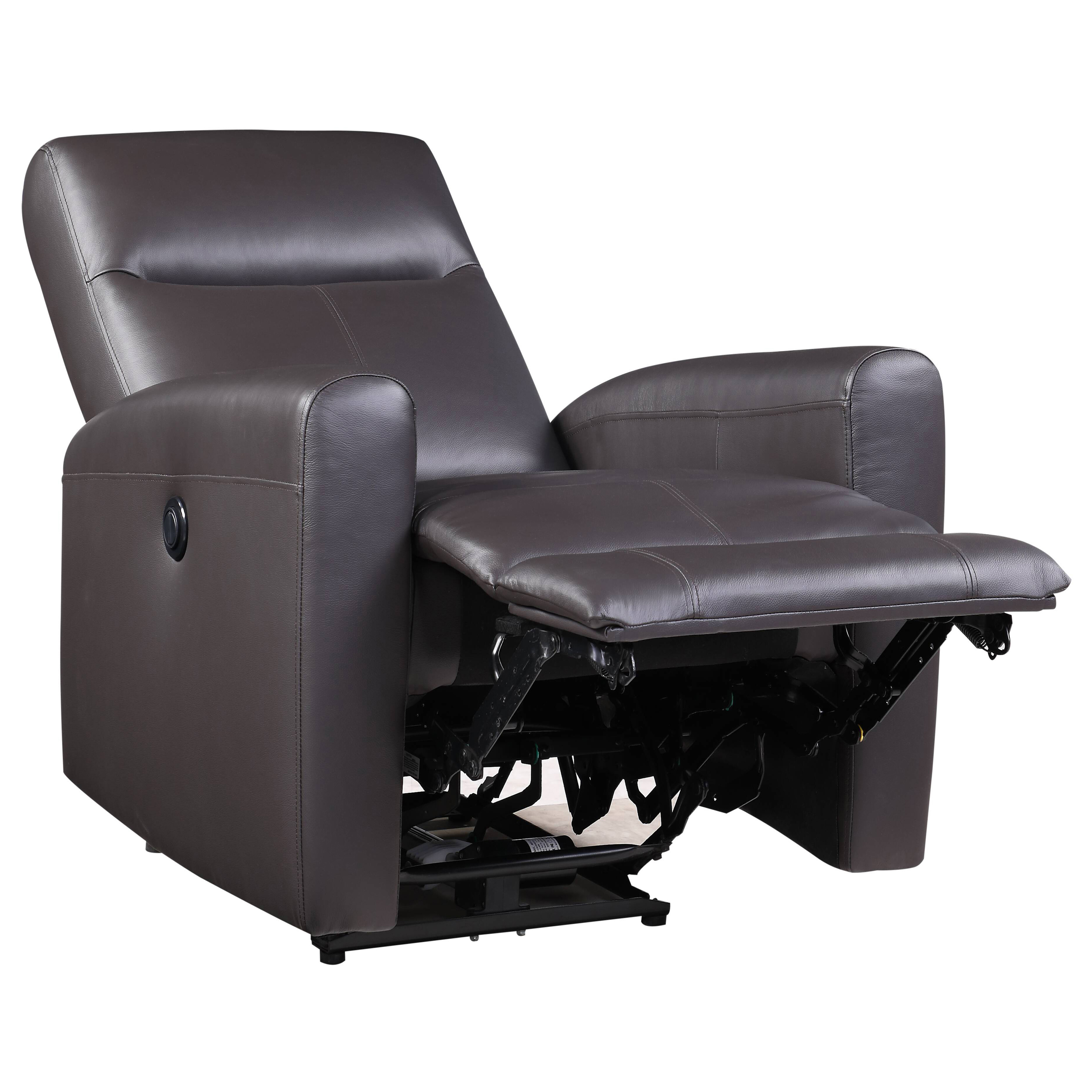 Brown Power Recliner with Square Armrest