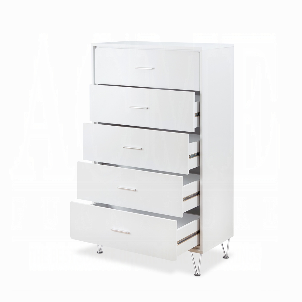 White 5-Drawer Chest with Single Handles