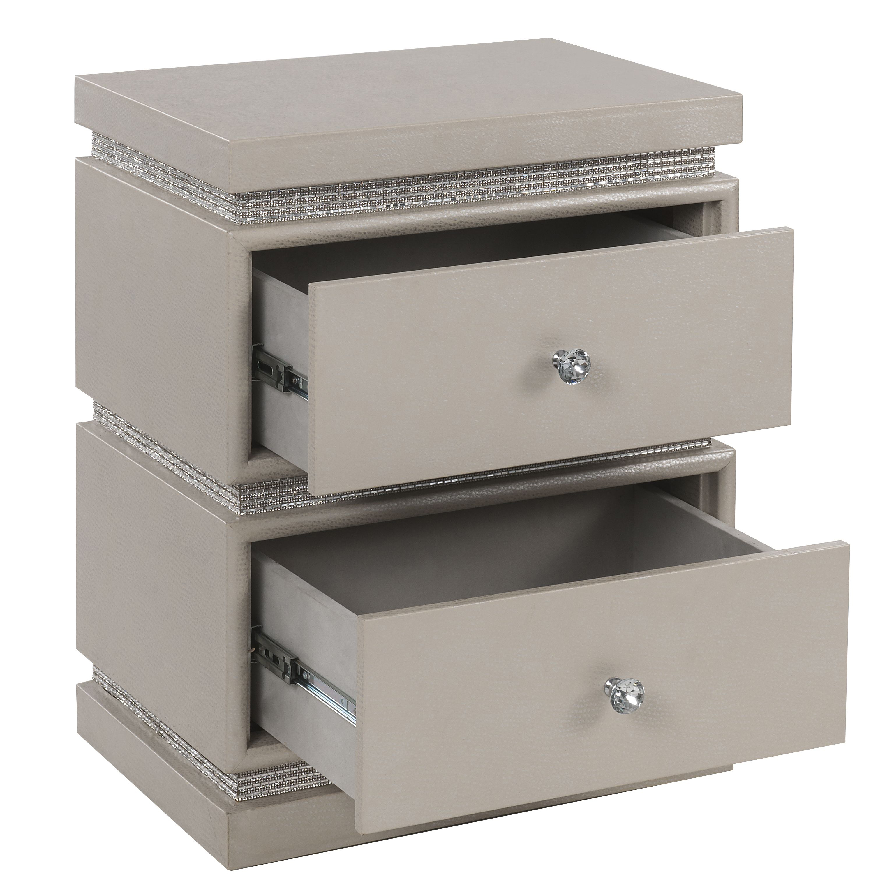 Ivory 2-Drawer Accent Table with Faux Diamonds Border