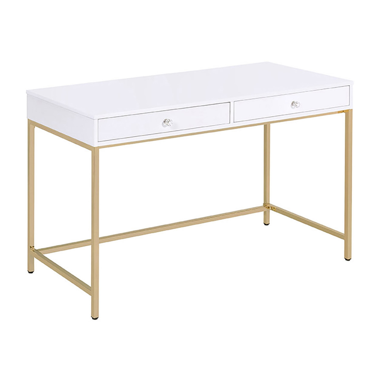 White High Gloss and Gold 2-Drawer Writing Desk