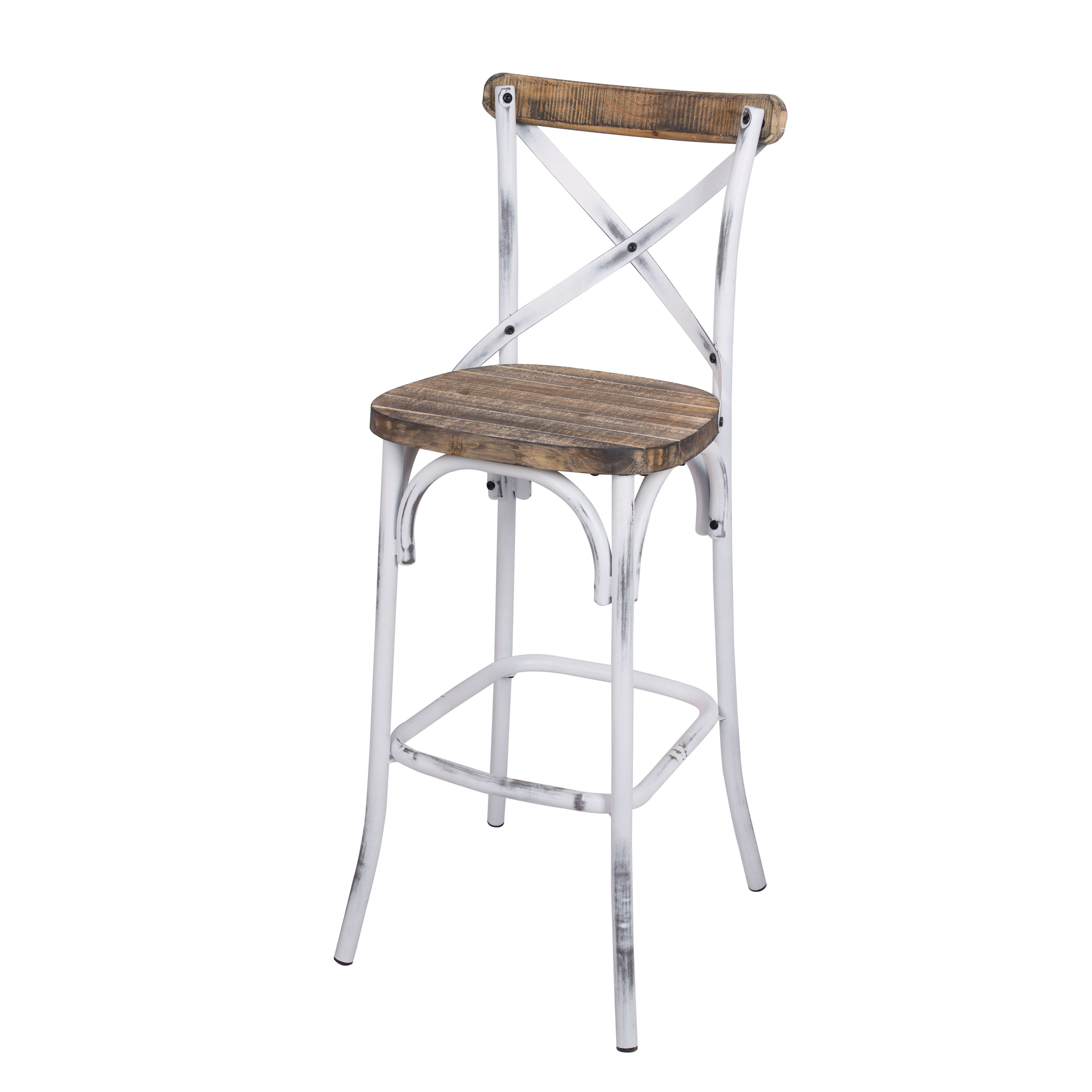 Antique White and Antique Oak Bar Stool with Cross Back