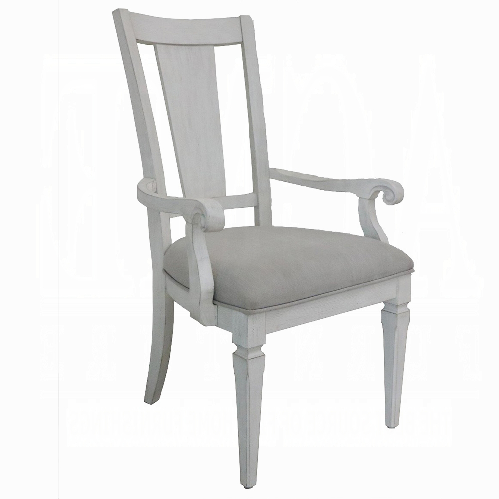 Light Grey and Weathered White Padded Arm Chair (Set of 2)