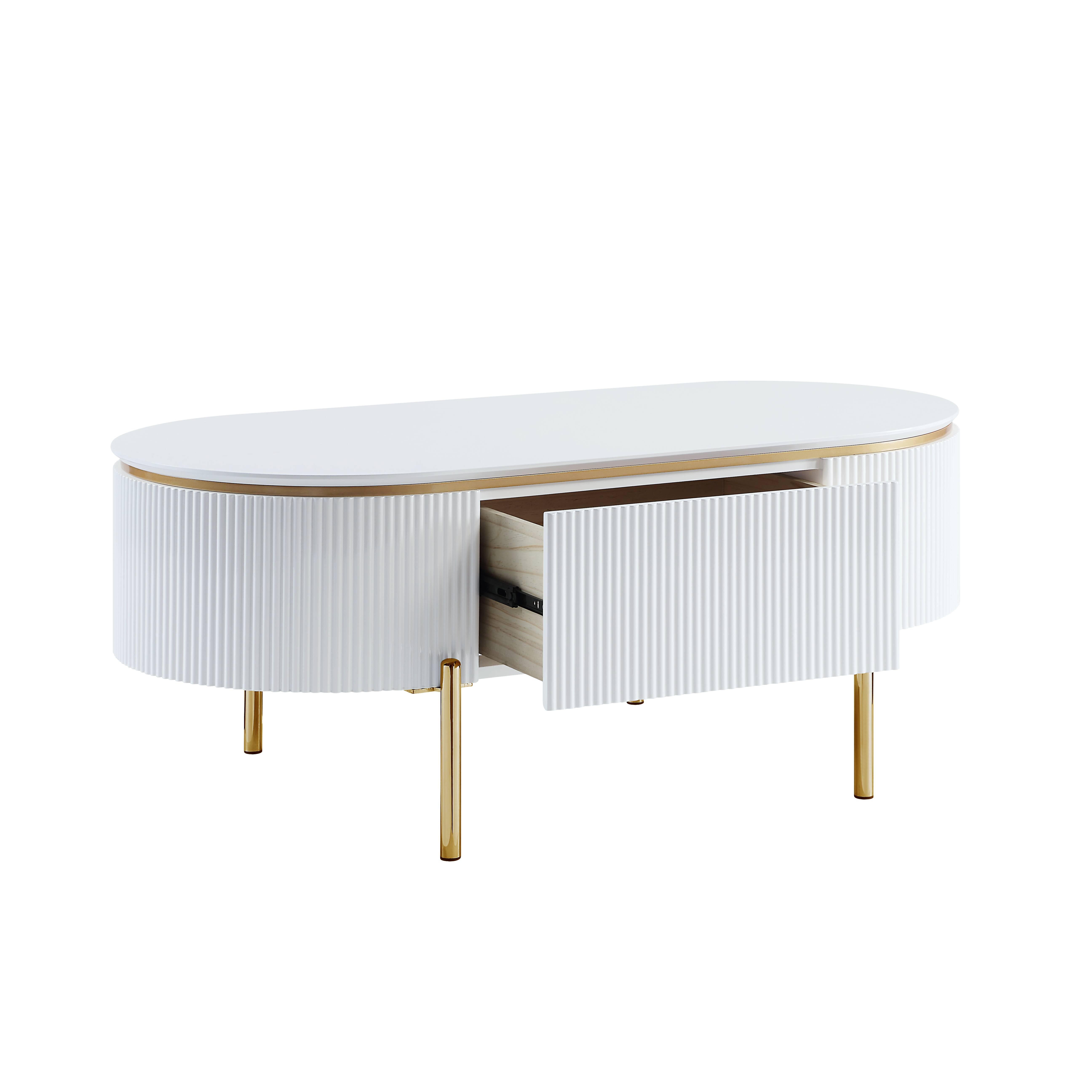 White High Gloss and Gold 1-Shelf Coffee Table