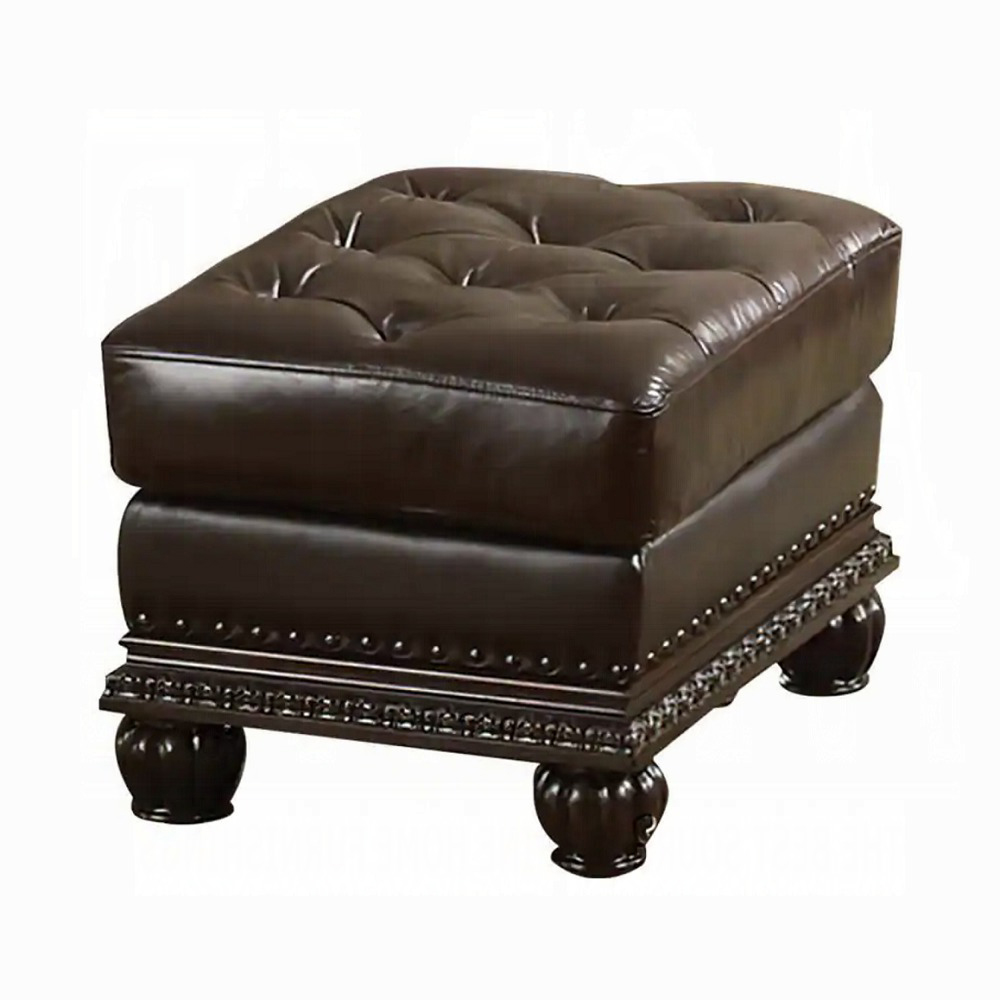 Espresso and Cherry Tufted Ottoman