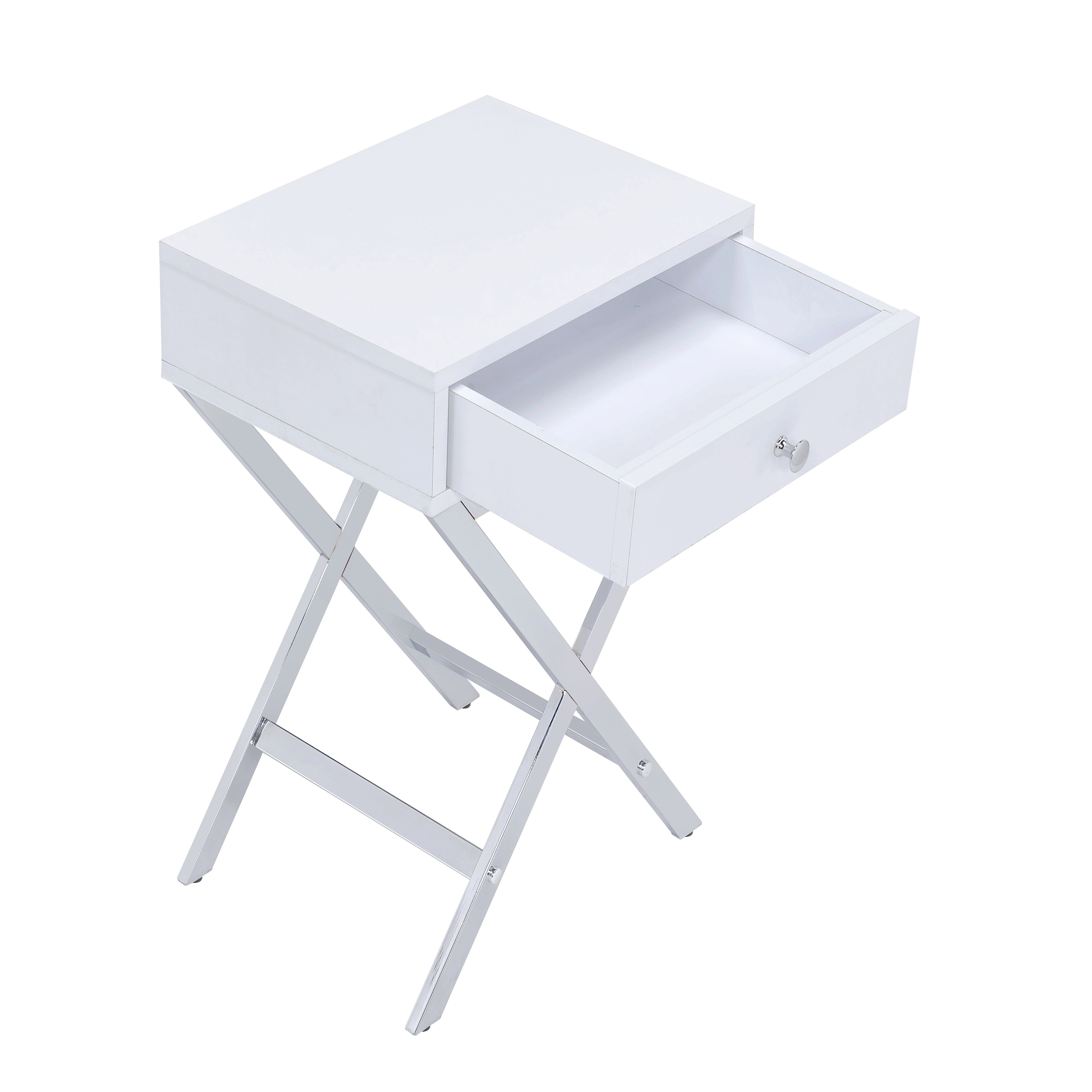 White and Chrome 1-Drawer Rectangular Accent Table