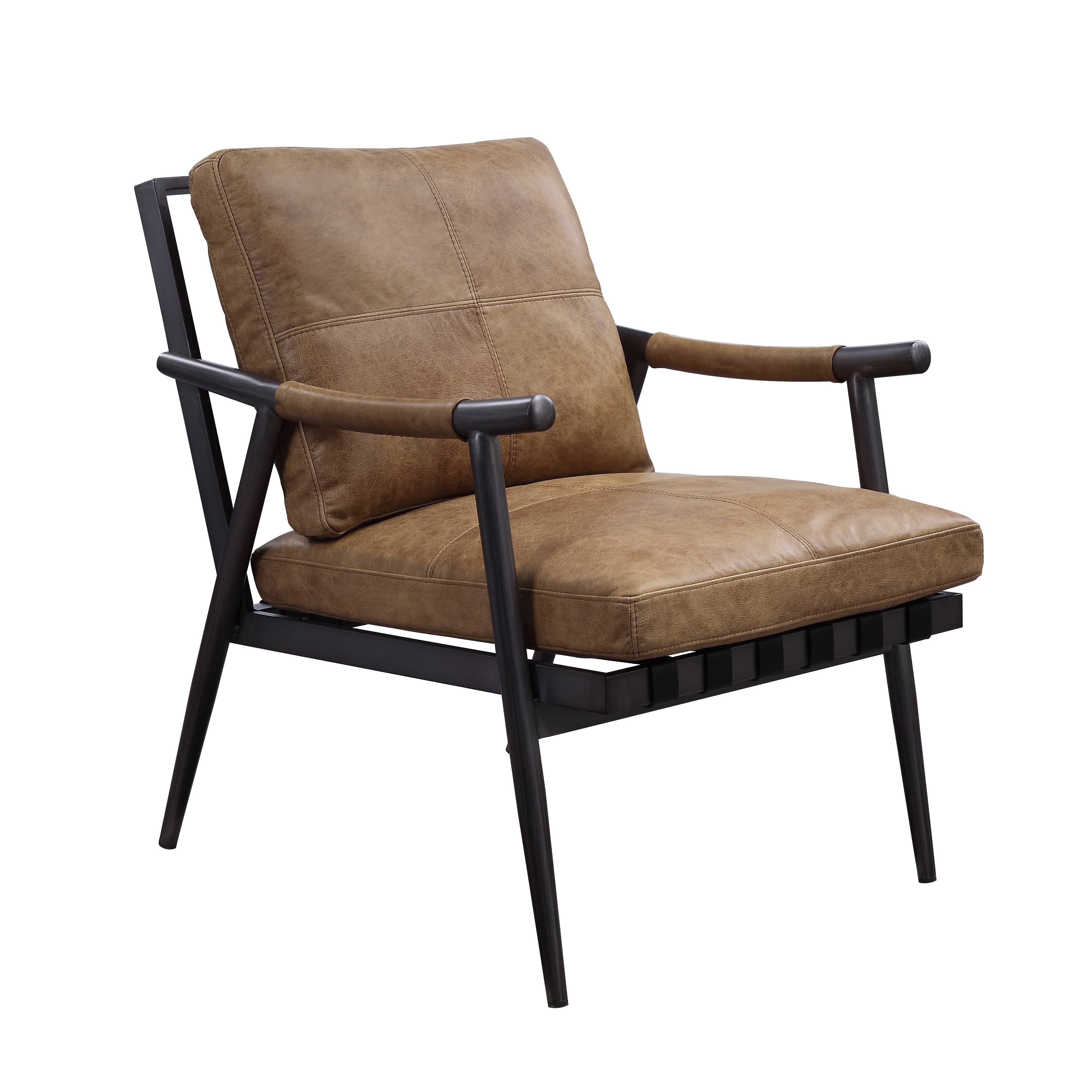 Berham Chestnut and Matt Iron Accent Chair with Metal Leg