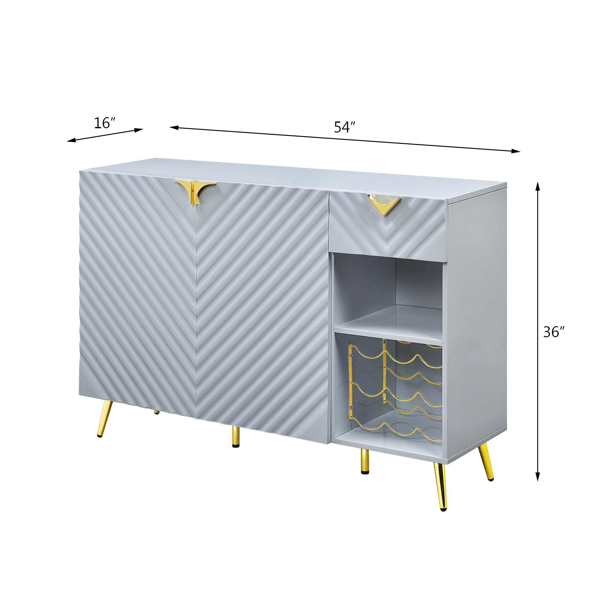 Grey High Gloss Server 2-Door Server with Drawer and Shelf