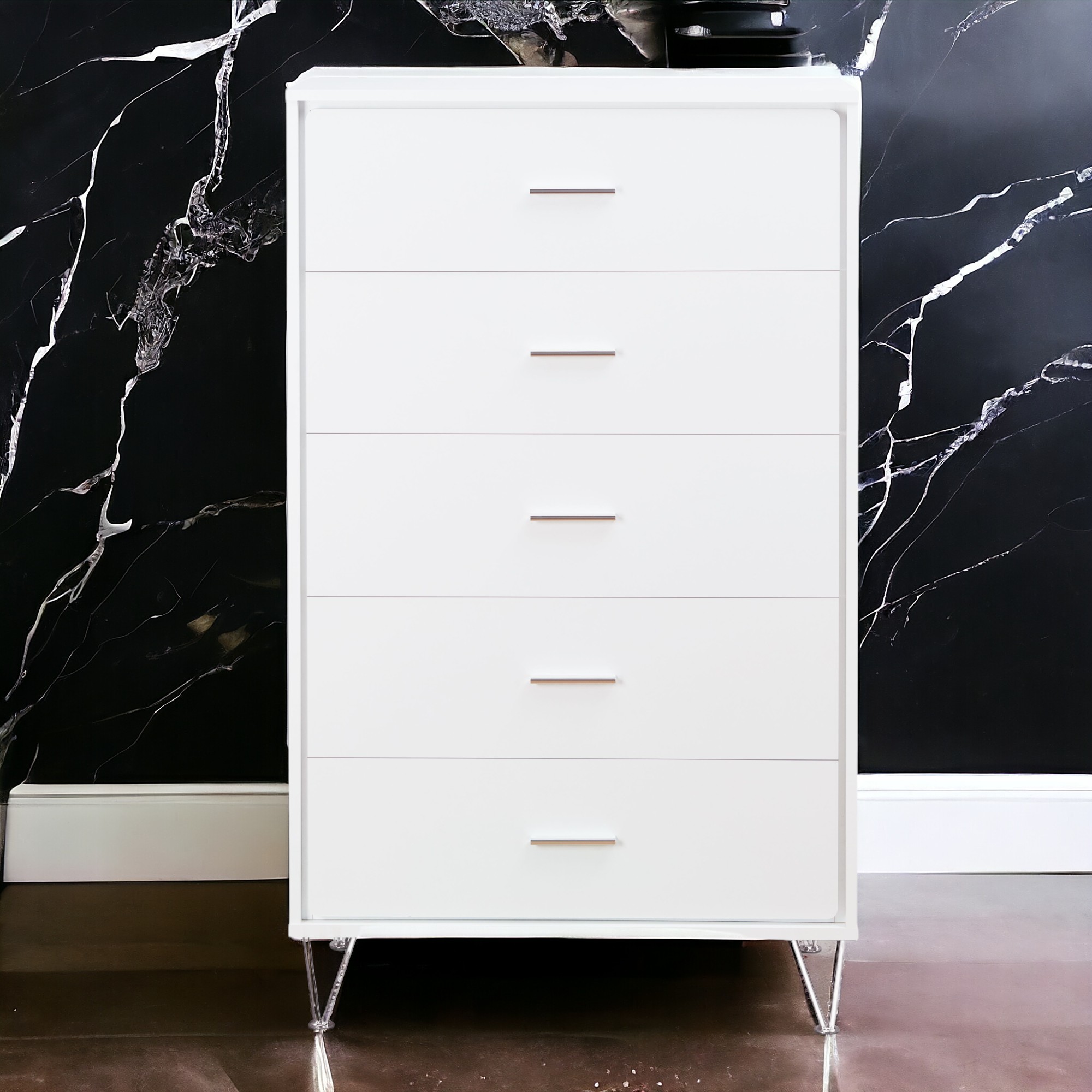 White 5-Drawer Chest with Single Handles