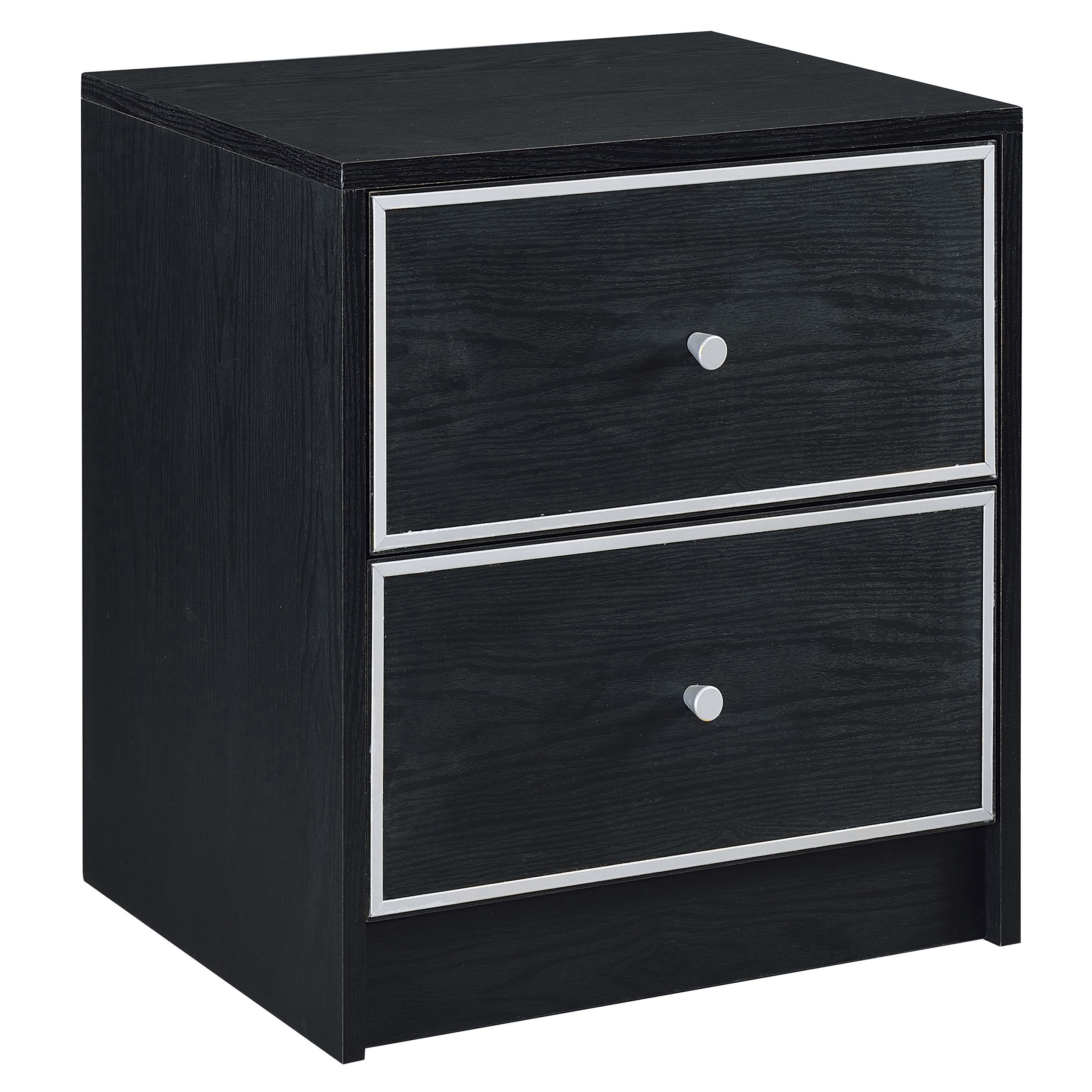 Black and Silver 2-drawer Nightstand