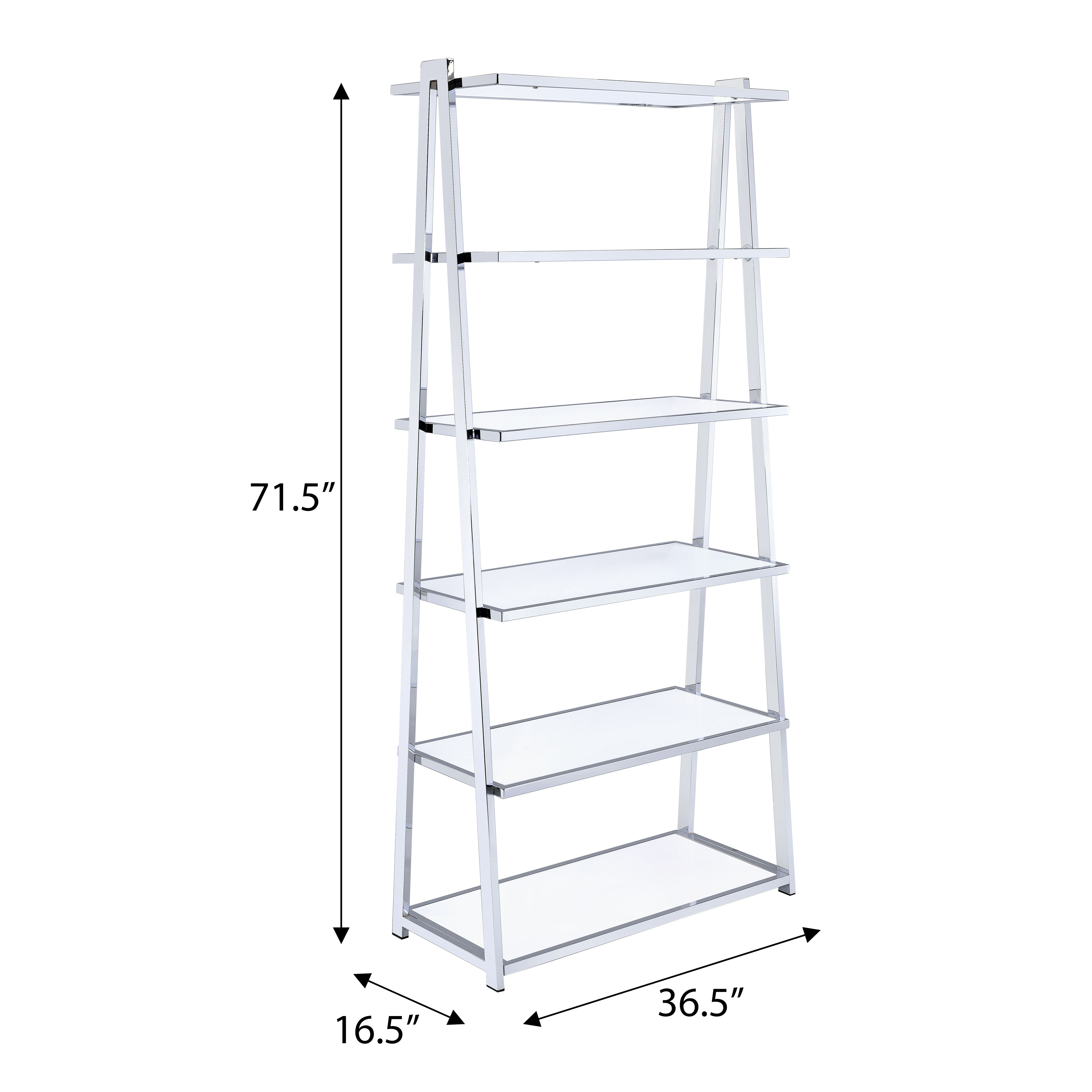 White and Chrome Bookshelf with 6 Shelves