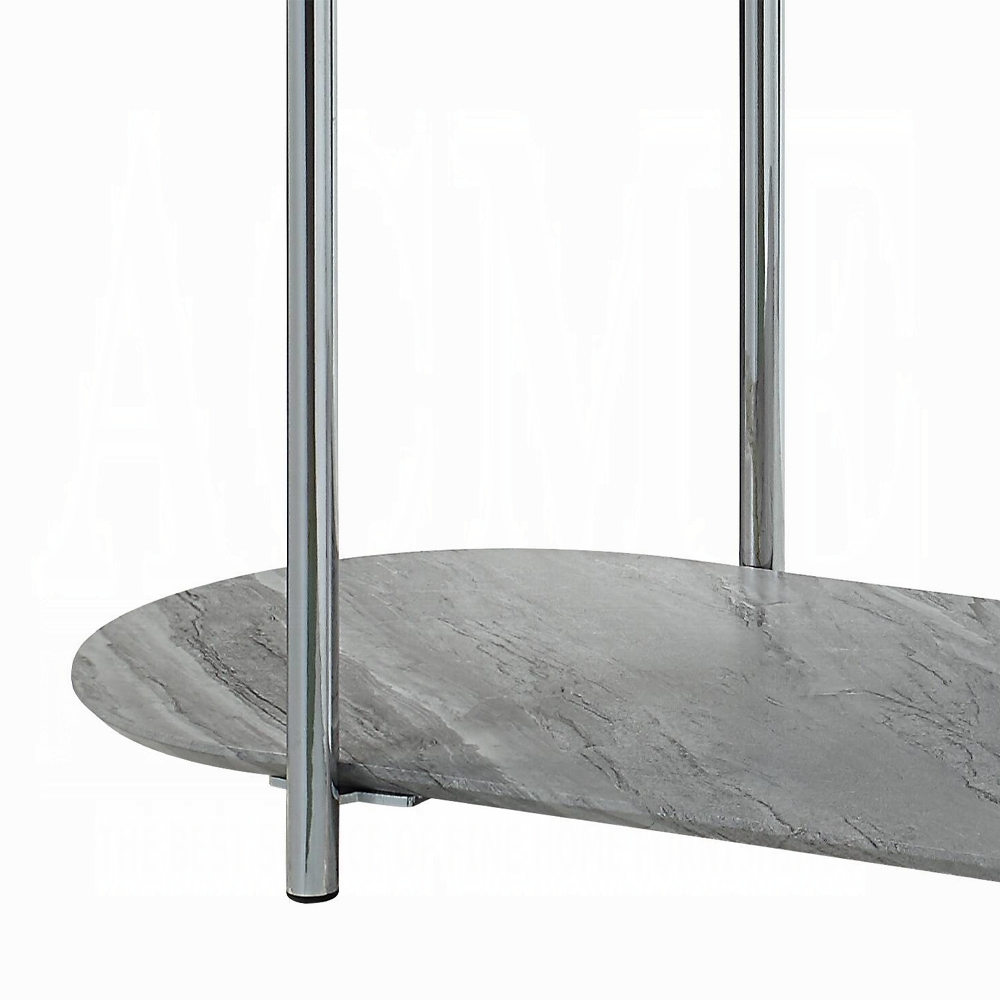 Grey High Gloss and Chrome Sofa Table with Bottom Shelf