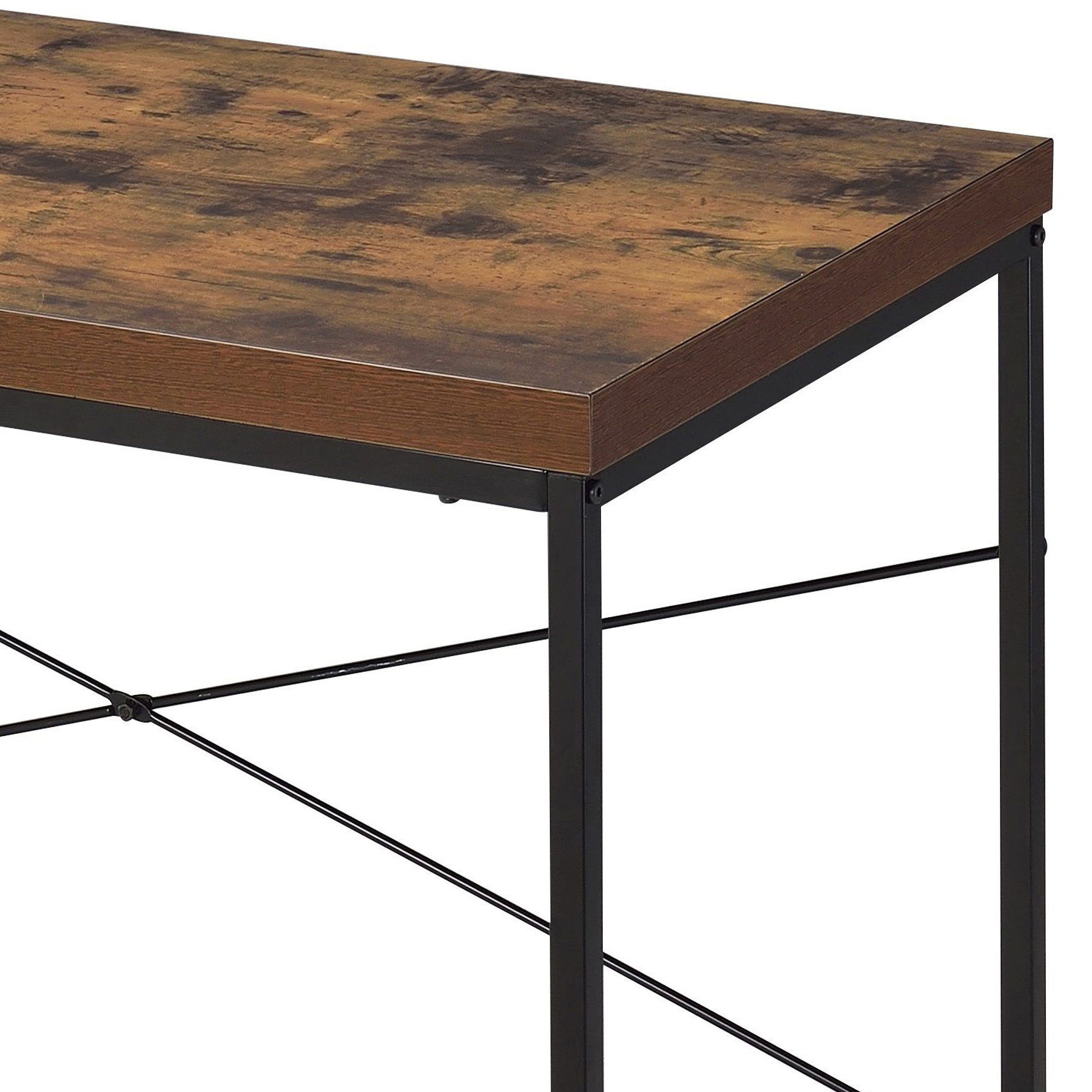 Weathered Oak and Black Writing Desk with Metal Sled Base