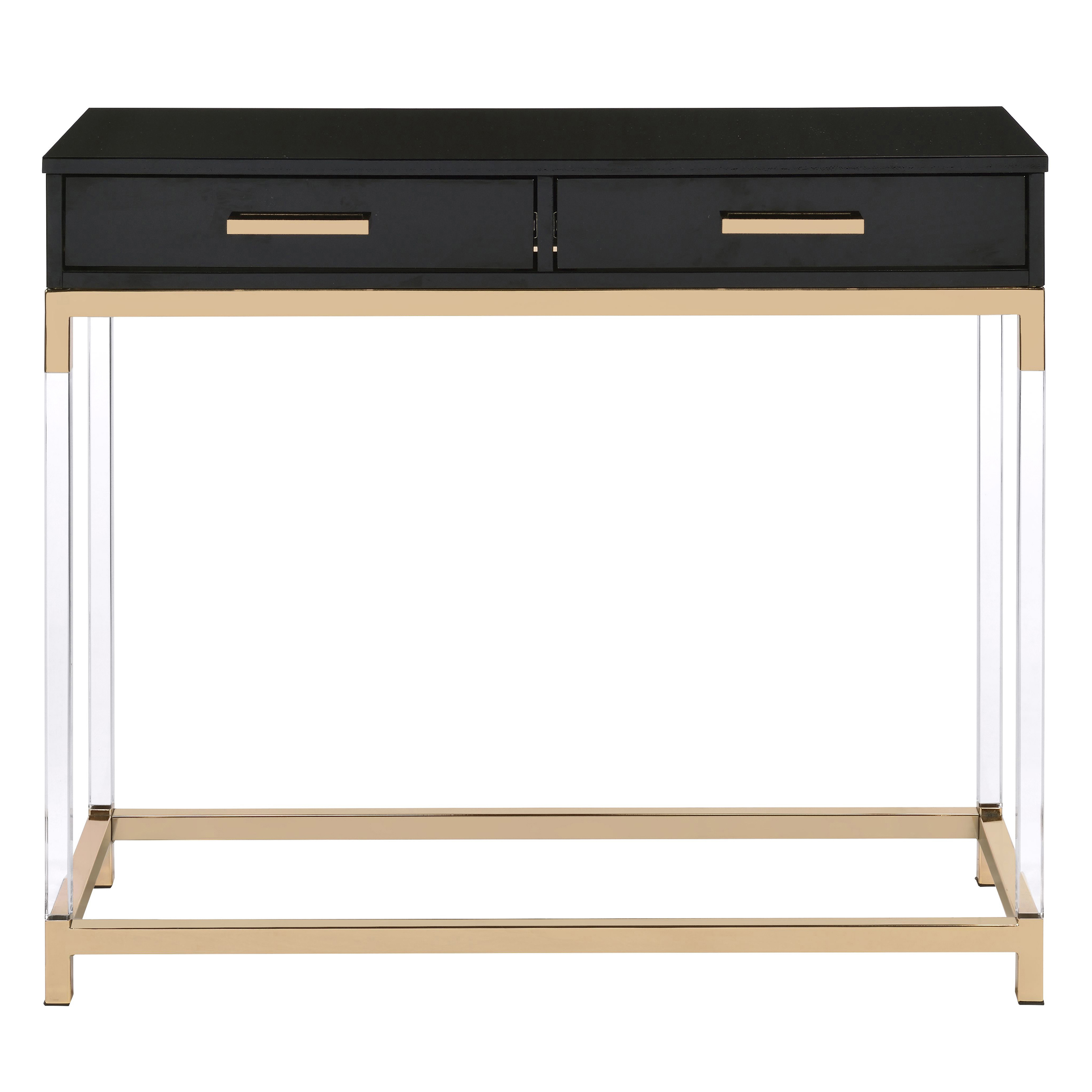 Black High Gloss and Gold Console Table with 2 Drawers