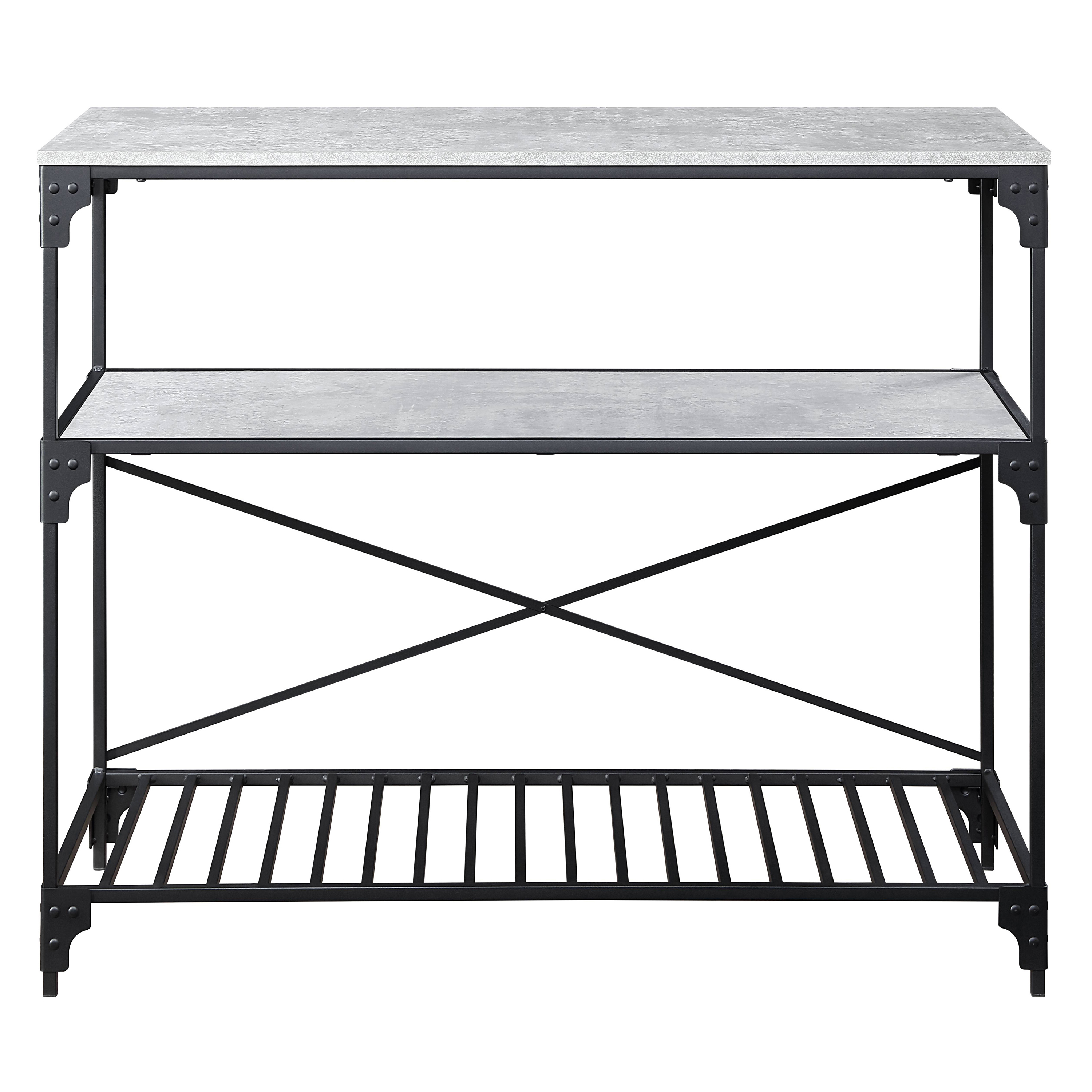 Black and Concrete 2-shelf Kitchen Island