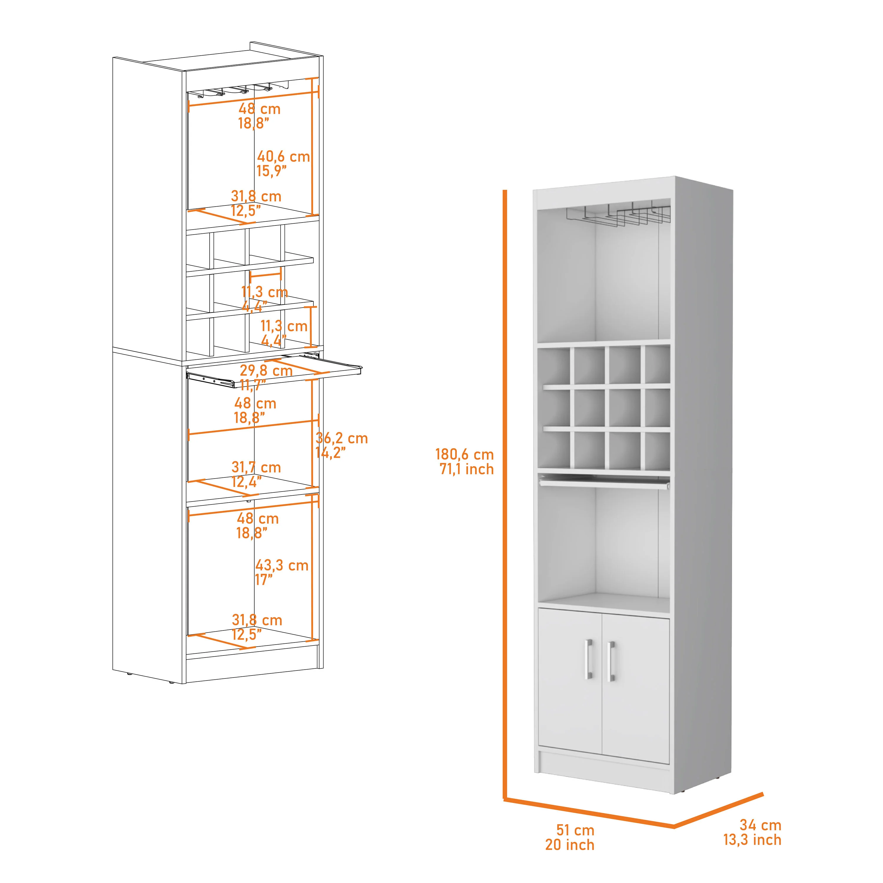 White Bar Cabinet with Wine Storage