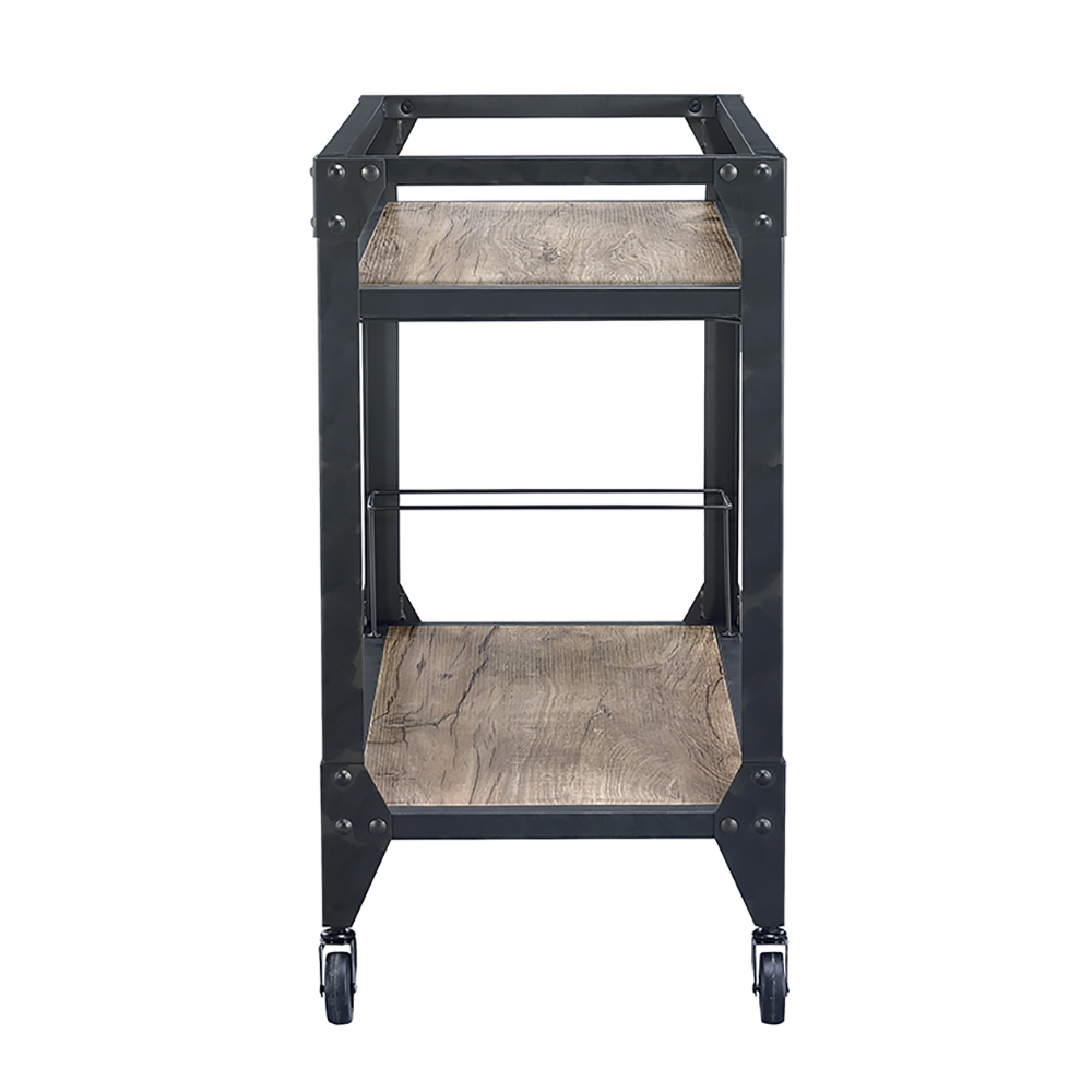 Rustic Oak and Charcoal 2-shelf Serving Cart