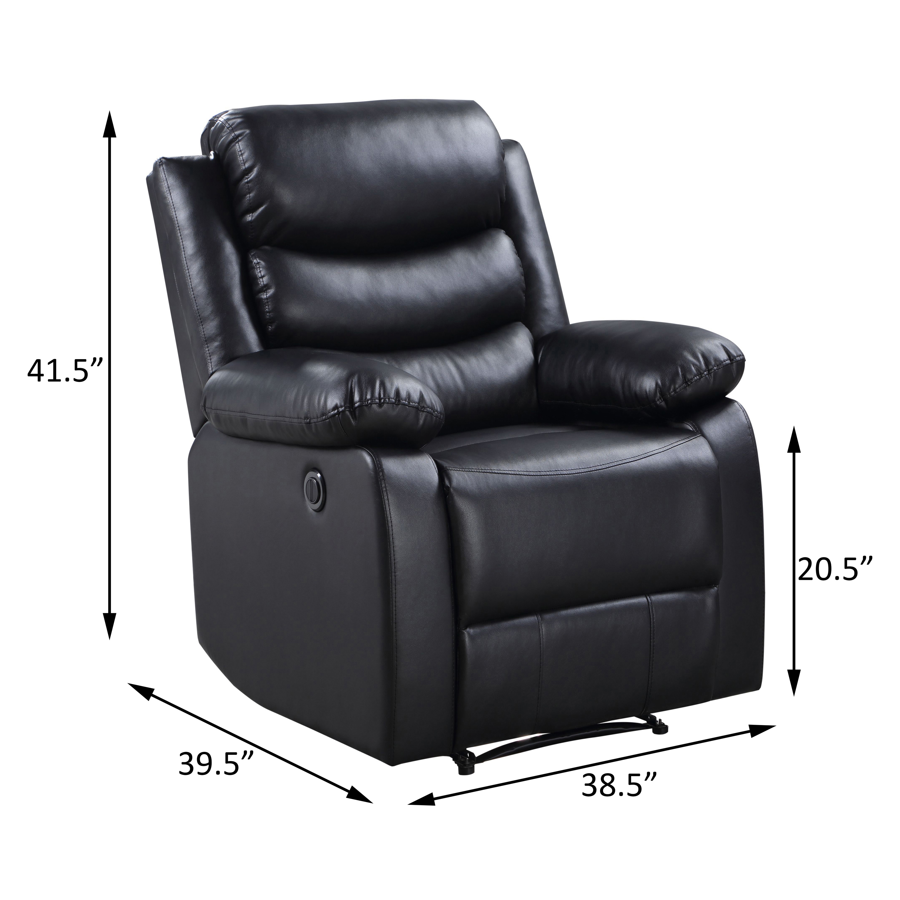 Black Power Recliner with Pillow Top Arms